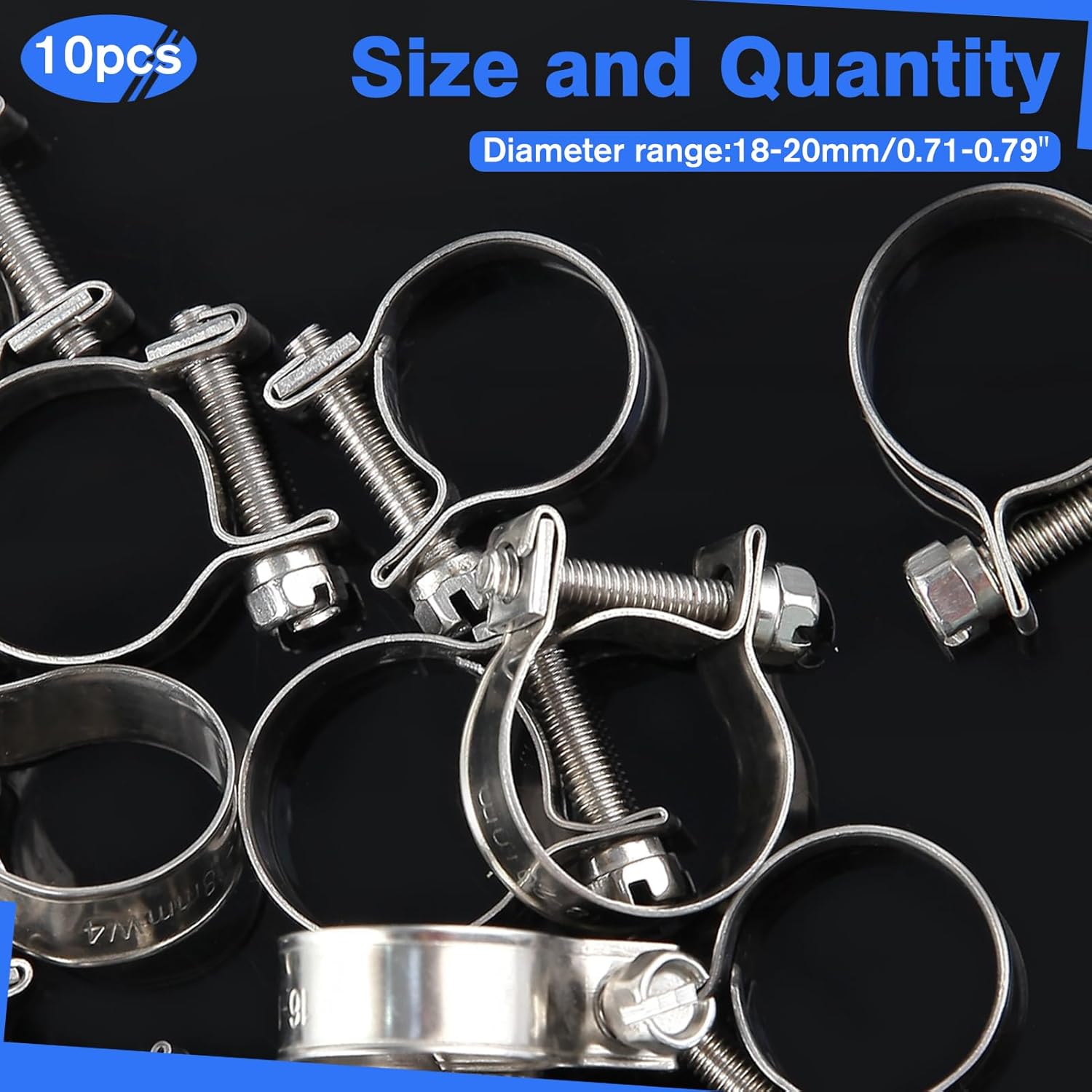 10pcs Stainless Steel Mini Fuel Line Pipe Hose Clamp Clip 18-20mm Fuel Injection Line Style Hose Clamp Adjustable Pipe Hose Clip Tube Clamps For Diesel Petrol Pipe (23/32" - 3/4"Dia) - Image 3