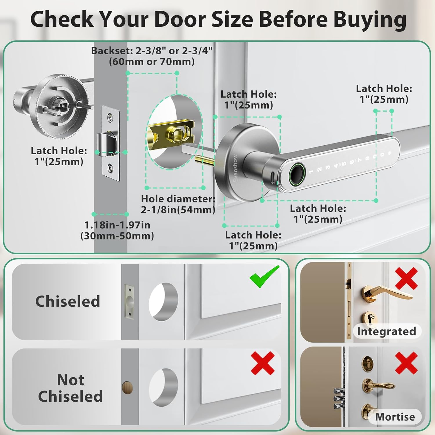 Smart Door Lock with Knob, Keyless Entry Door Locks with Handle, Fingerprint Door Knob for Bedroom/Front Door/Apartment,Generate Passcode Remotely Silver - Image 3