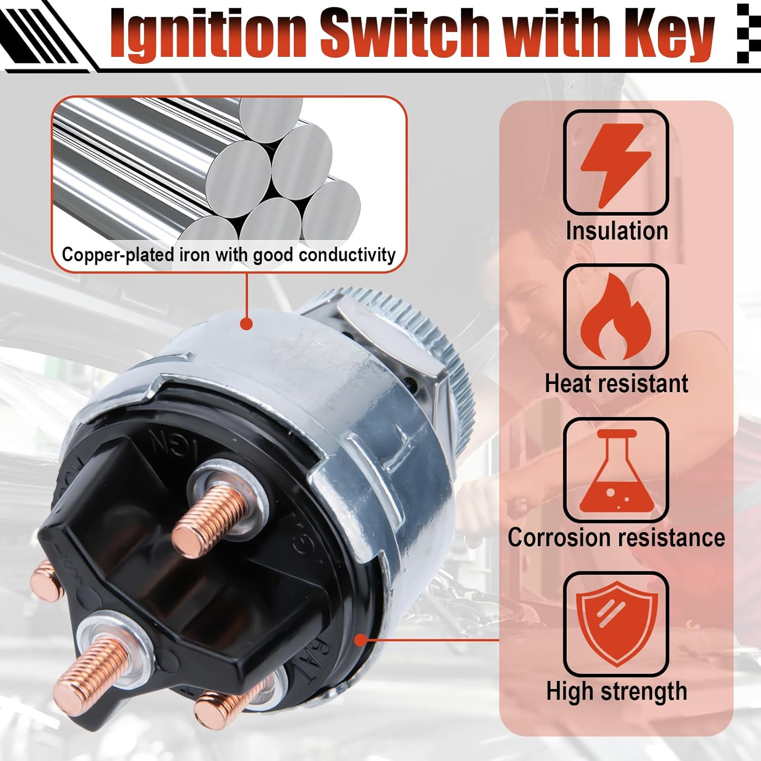 Ignition Switch with Key, Universal Ignition Key Switch, 12V 4 Position Starter Key Ignition Switch, Fits Most Car, Truck, Tractor, Trailer, Forklift, and More, Acc/Off/IGN/Start 4 Terminal - Image 4
