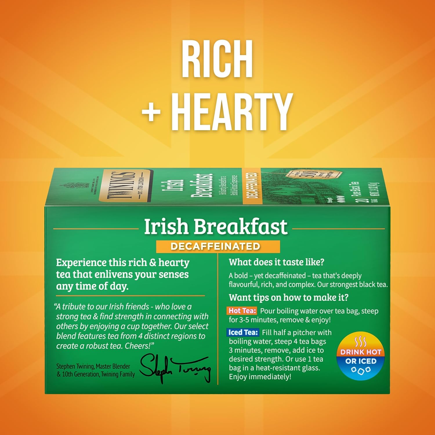 Twinings Decaffeinated Irish Breakfast Black Tea Individually Wrapped Bags, 20 Count (Pack of 6), Flavourful, Robust, Enjoy Hot or Iced, 120 Teabags - Image 2