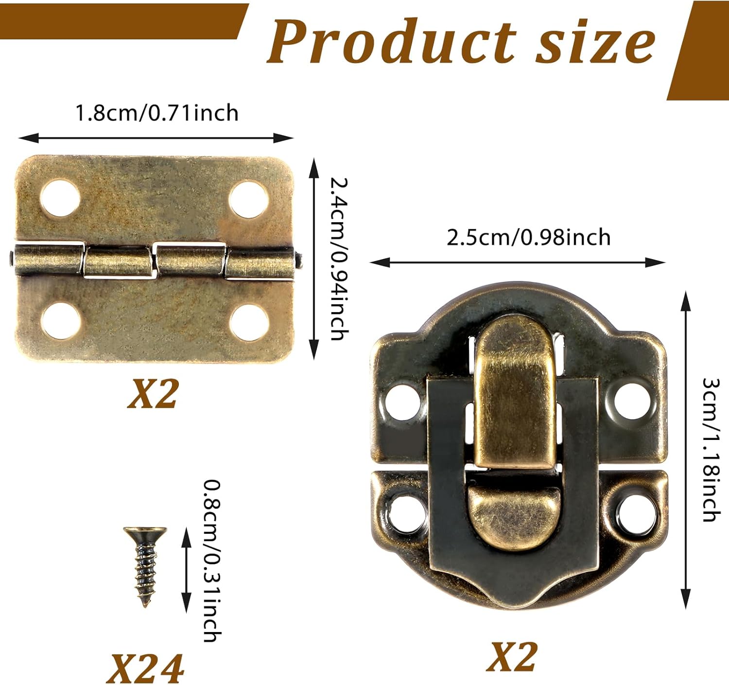 Antique Wooden Box Hinges and Latches with Matching Screws Retro Small Hinge Buckle Latch and Vintage Bronze Engraved Hinge for Decorative Cabinet Jewelry Box (2X Hasp Catch + 4X Hinges) - Image 5