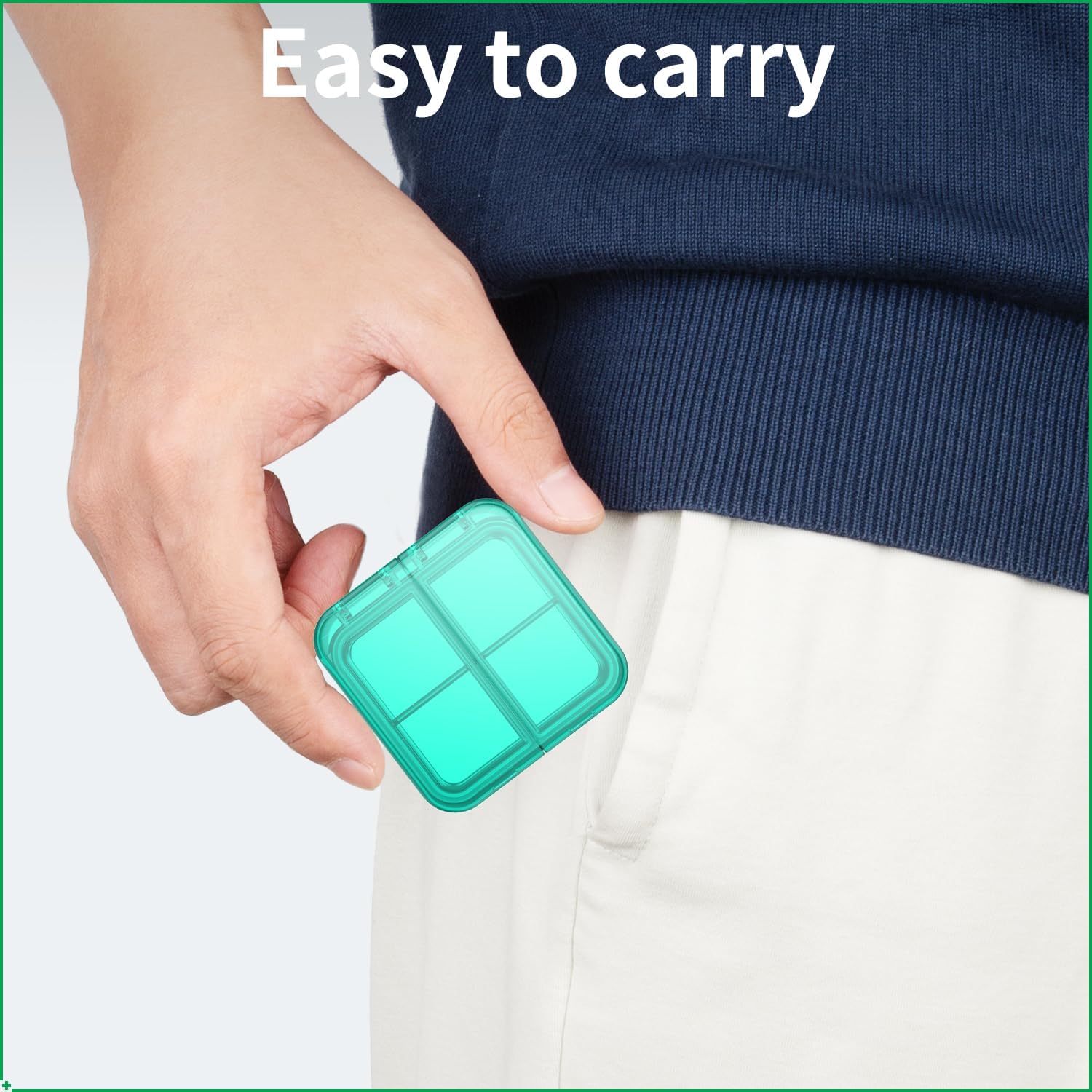 Small Pill Box,4 Compartments Travel Pill Case, Portable Pill Organizer,Mini Pill Container for Pocket,Daily Compact Travel Medicine Holder for Vitamins Fish Oil and Supplement Storage(Green+Cyan) - Image 6