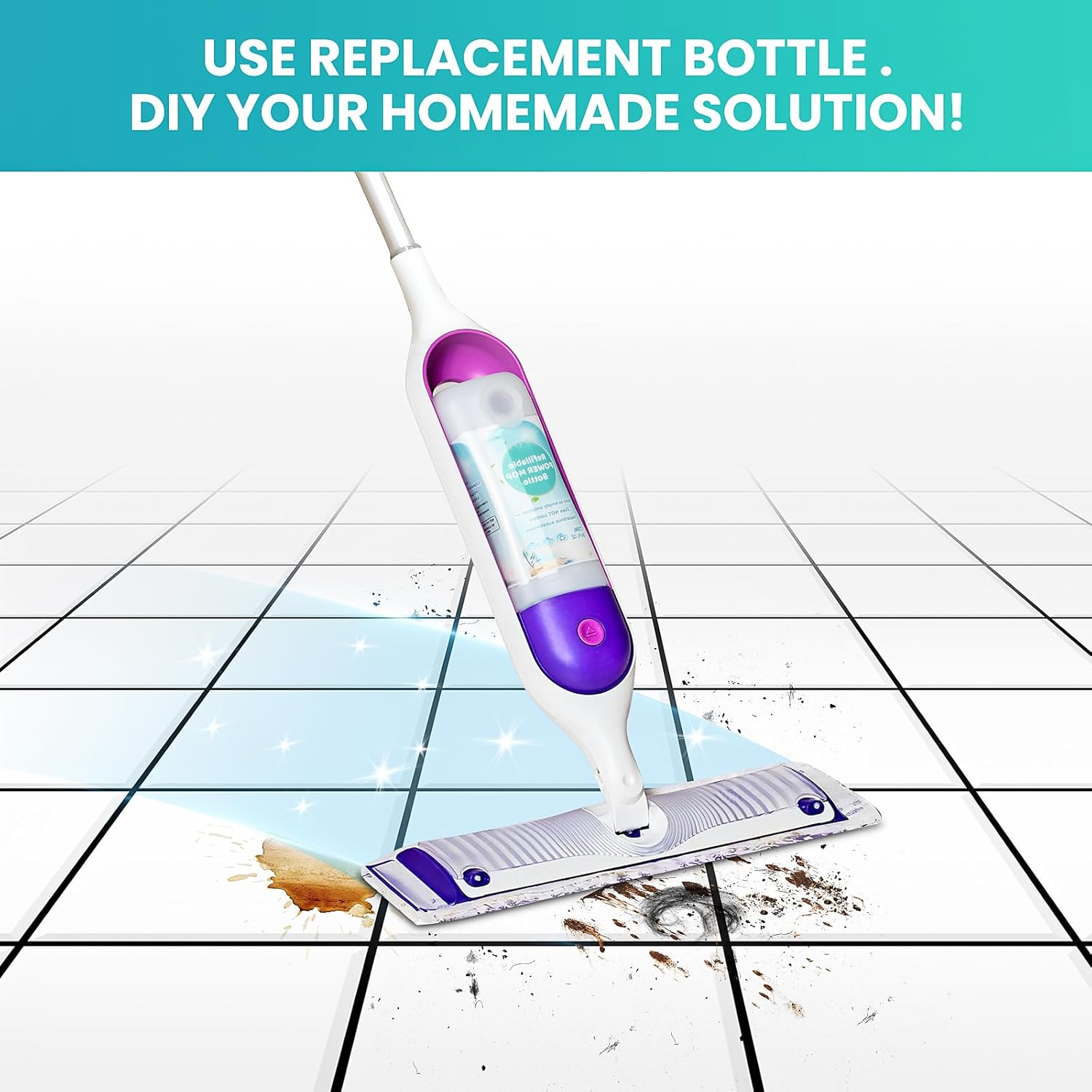 Refillable Bottle for Swiffer® Power Mop™, 720ML / 24 FL.OZ Reusable Solution Container, Leak-Resistant Lock, Use Any Liquid Cleaner - Image 8