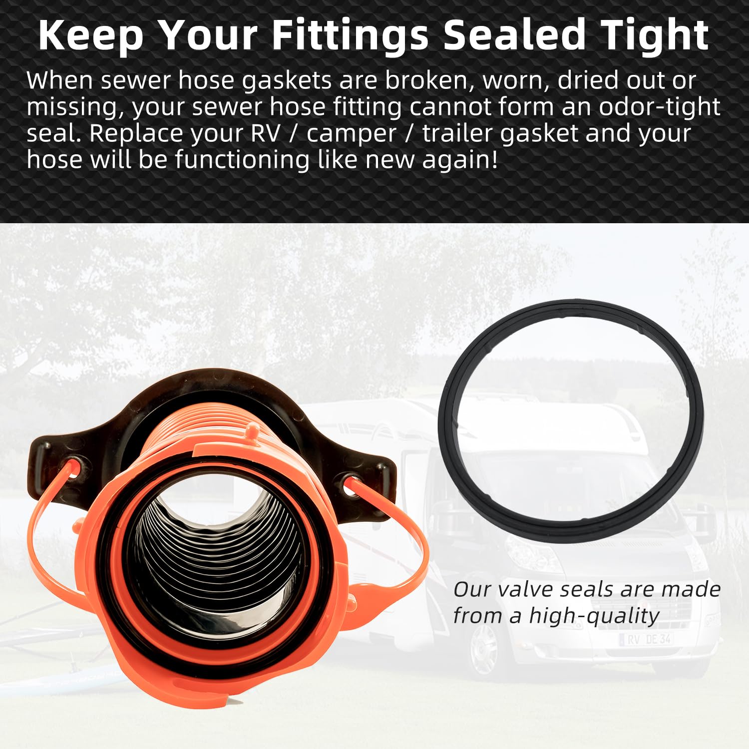 16 Pack RV Sewer Hose Gaskets 39834 Replacement, Compatible with Camco RhinoFLEX Revolution and Easy-Slip Sewer Hoses, Leak-Proof Odor-Tight Rubber Seal Fittings for Bayonet and 4-in-1 RV Sewer Hose - Image 4