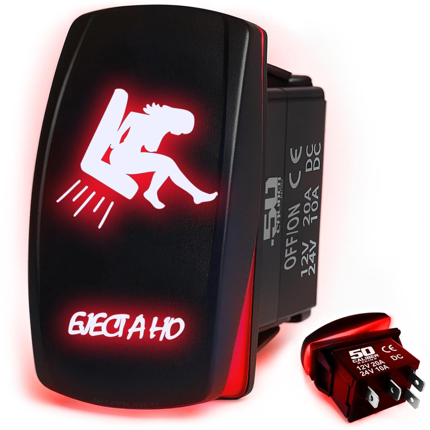 Waterproof Rocker Switch ON/Off, LED Backlit with Etched Design Off Road Light Switch Toggle 12v - UTV, Auto, Boat 20A Variation (Red, Eject a Ho) - Image 9