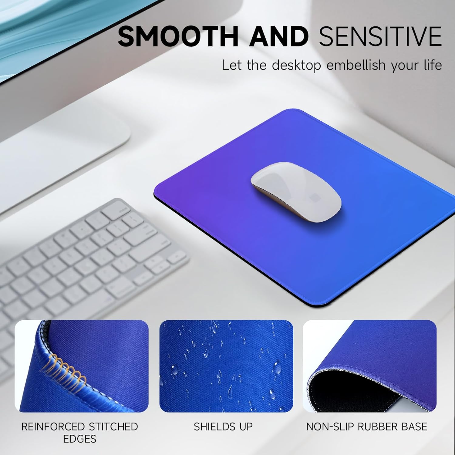 Premium Mouse Pad with Stitched Edges – 10.2 x 8.3 in | Smooth, Washable Mat with Non-Slip Base | Personalized Cute MousePads for Laptop, Computer, Office, Home (Blue-Purple Gradient) - Image 5