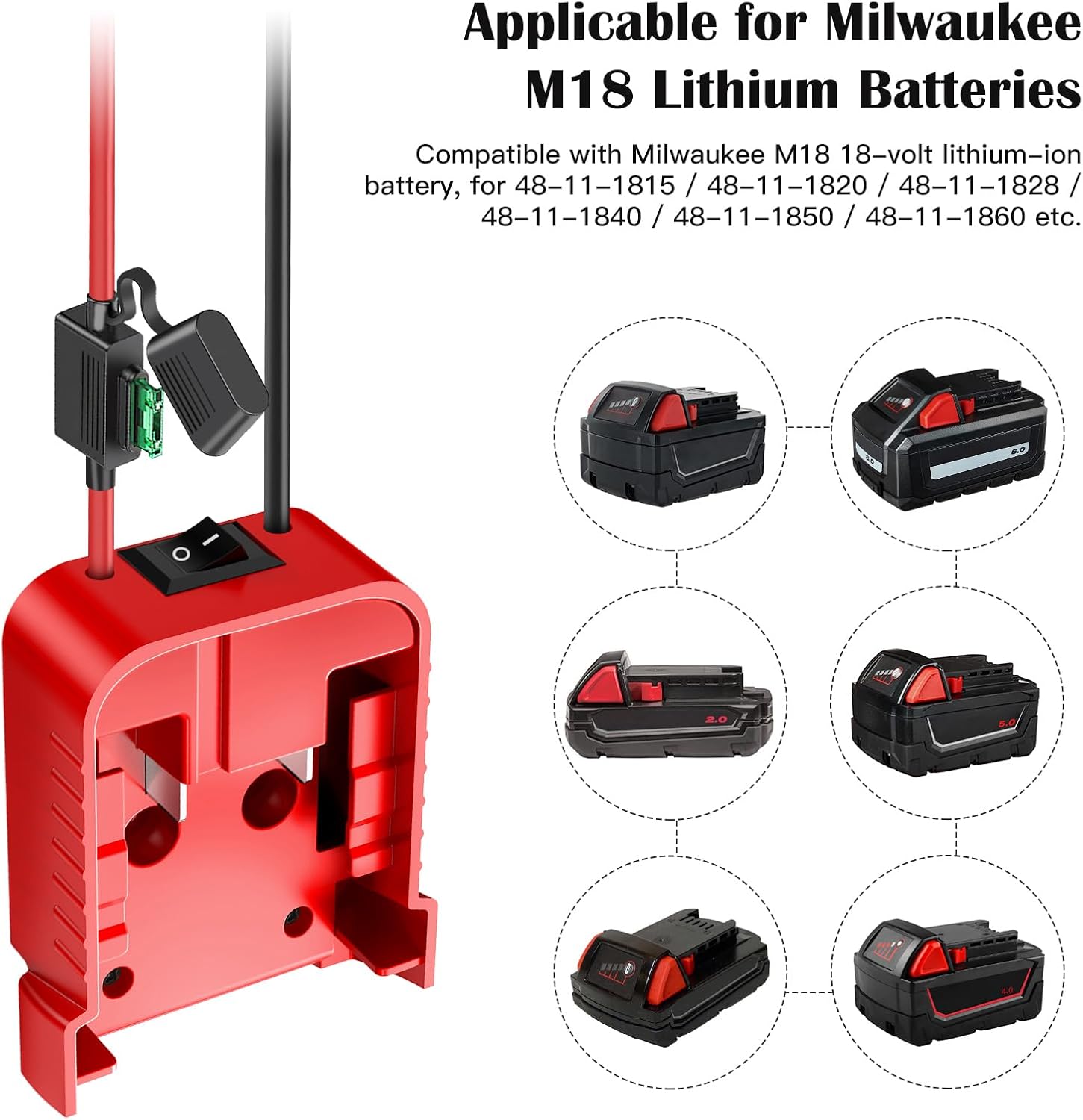 1 Packs Power Wheel Adapter for Milwaukee M18 Battery Adapter 18V Power Wheel Battery Conversion Kit with Switch, Fuse & Wire Terminals, 12AWG Wire, Power Connector for DIY Rc Car Toys and Robotics - Image 4