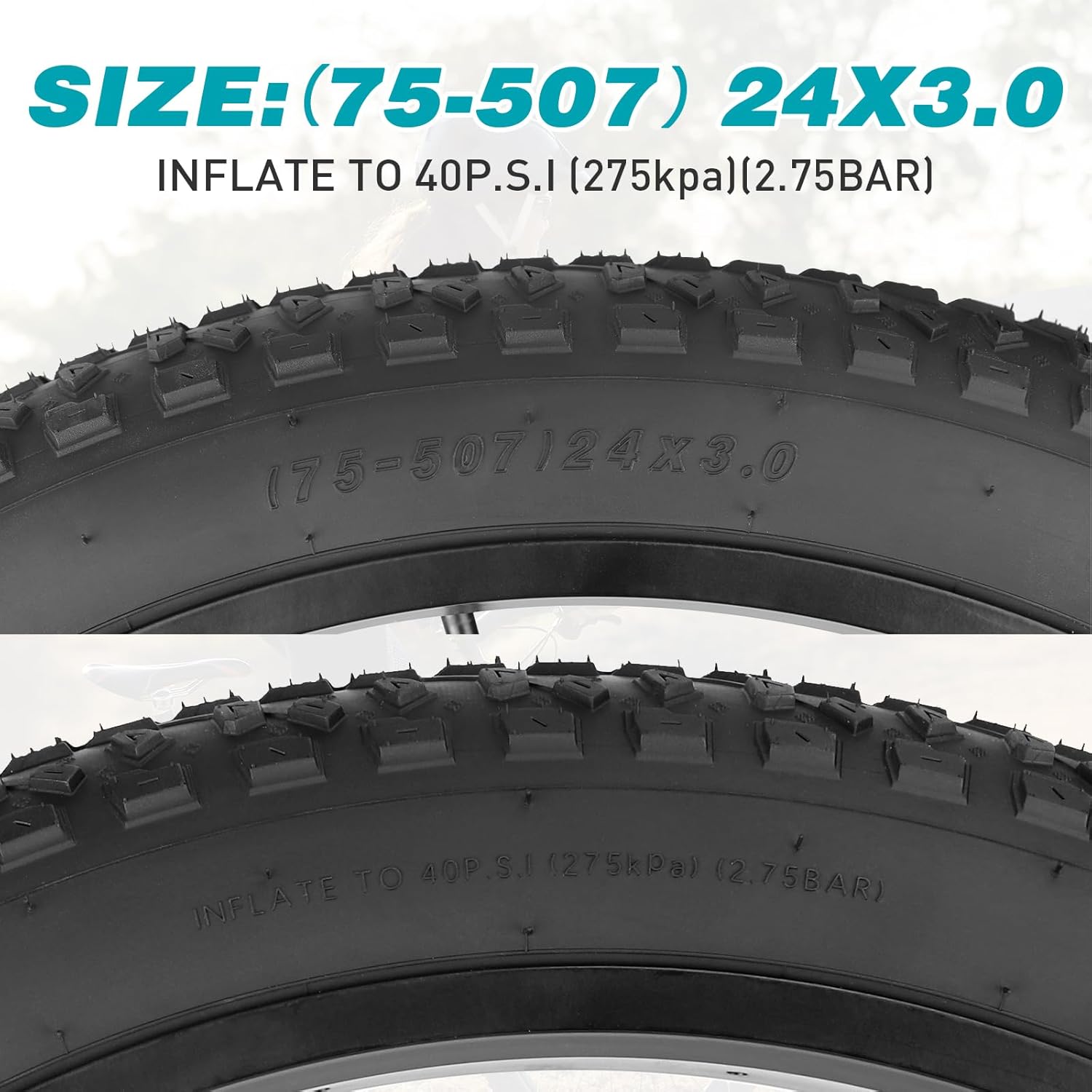 MEGHNA Fat Bike Tire 24 inch Electric Bike Tire All - Terrain High Traction Fat Tire 24 x 30 inch Foldable Tire Replacement for E - Bike Mountain Bike - Image 2