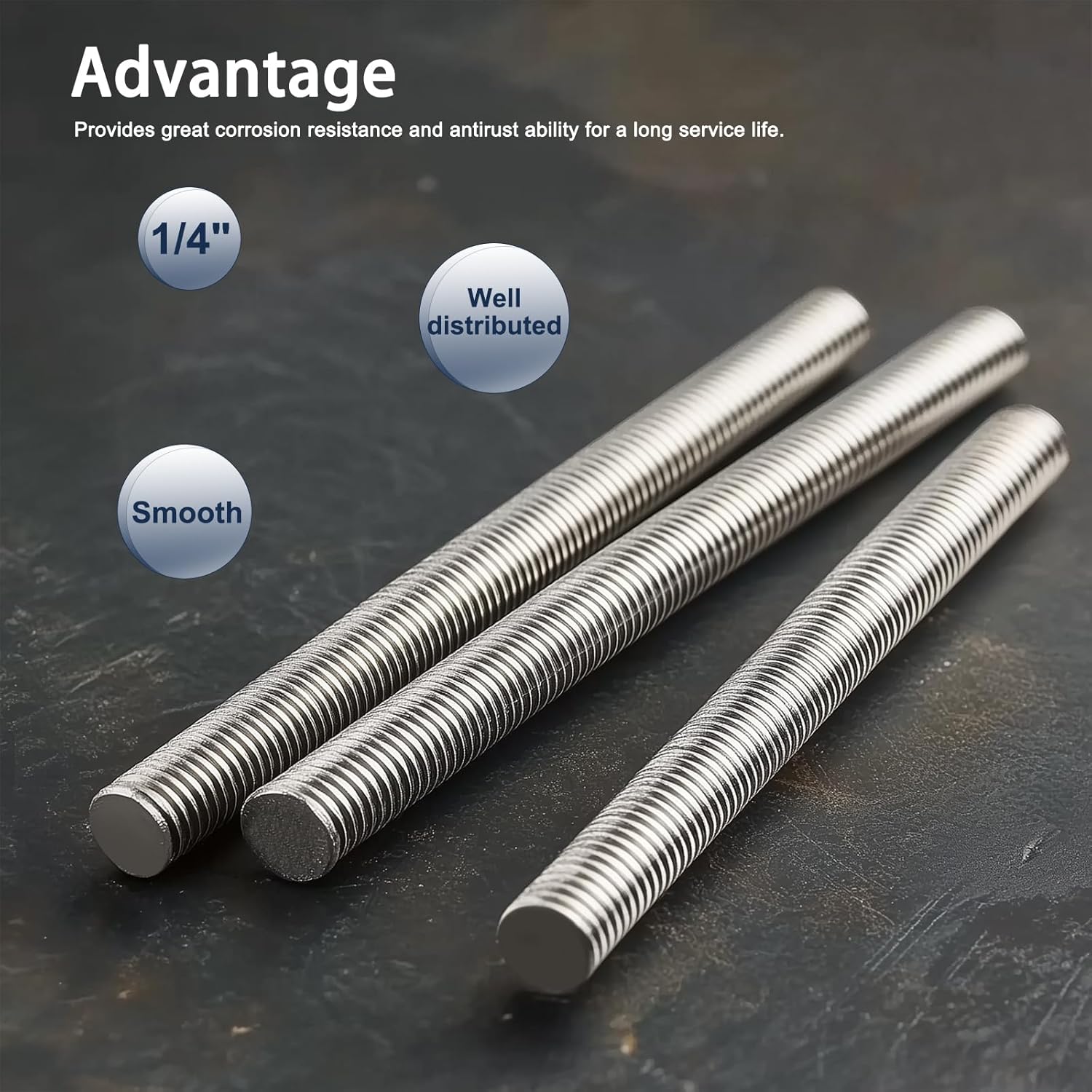 1/4"-28 Fully All Threaded Rod & Studs, 12" Length, 304 Stainless Steel Right Hand Fine Thread Screw for Furniture Anchor Bolts, Clamps, Hangers and U-Bolts 2 Pack - Image 4