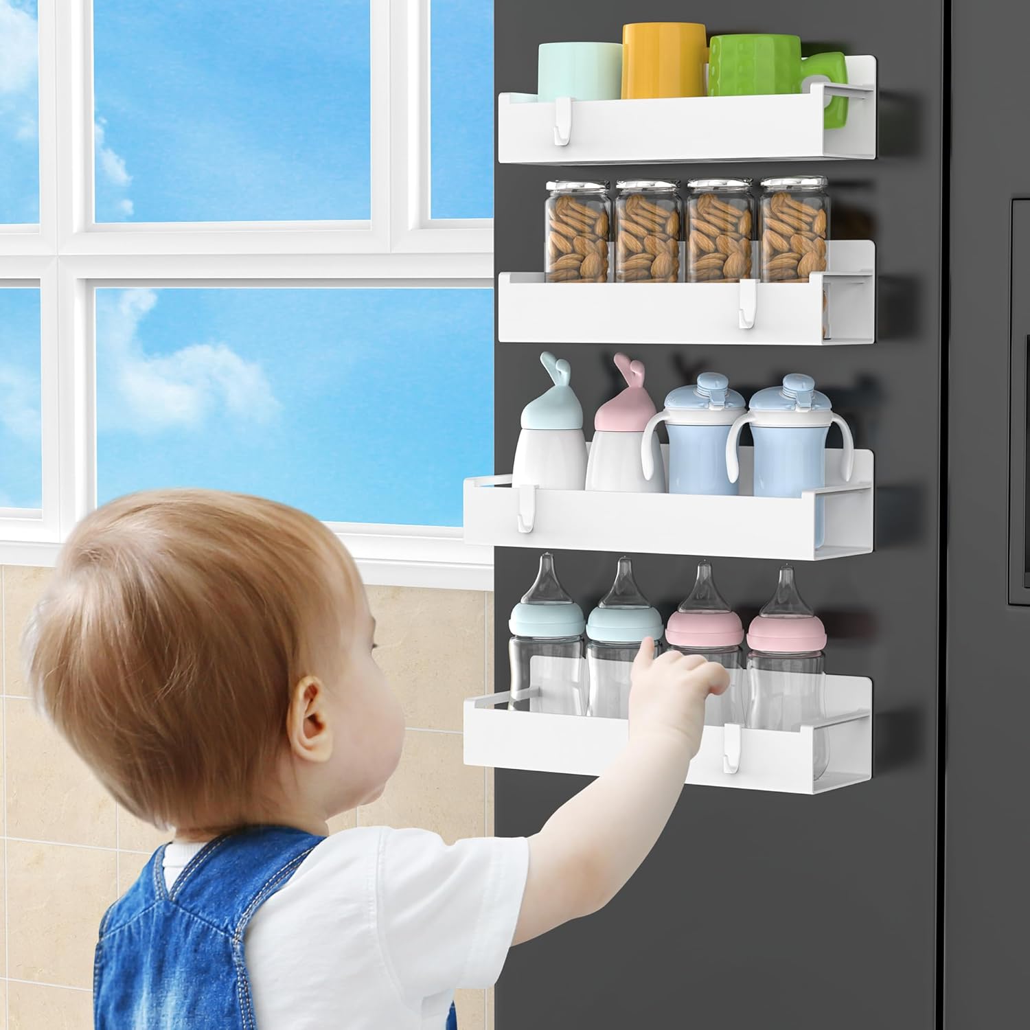 HuggieGems 4 Pack Magnetic Spice Rack Organizer for Refrigerator and Oven, White Fridge Organizers and Storage for Kitchen - Image 7
