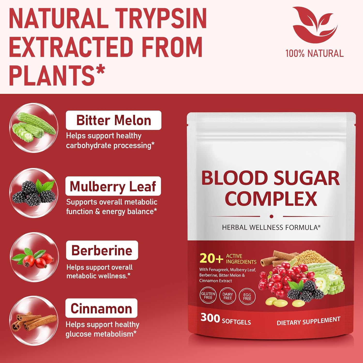 300 Softgels Blood Sugar Complex Supplement | 20+ Active Herbs-Berberine, Cinnamon, Bitter Melon, Mulberry Leaf, Fenugreek, Vitamins for Energy Level, Vitality Support | Clean Formula - Image 3