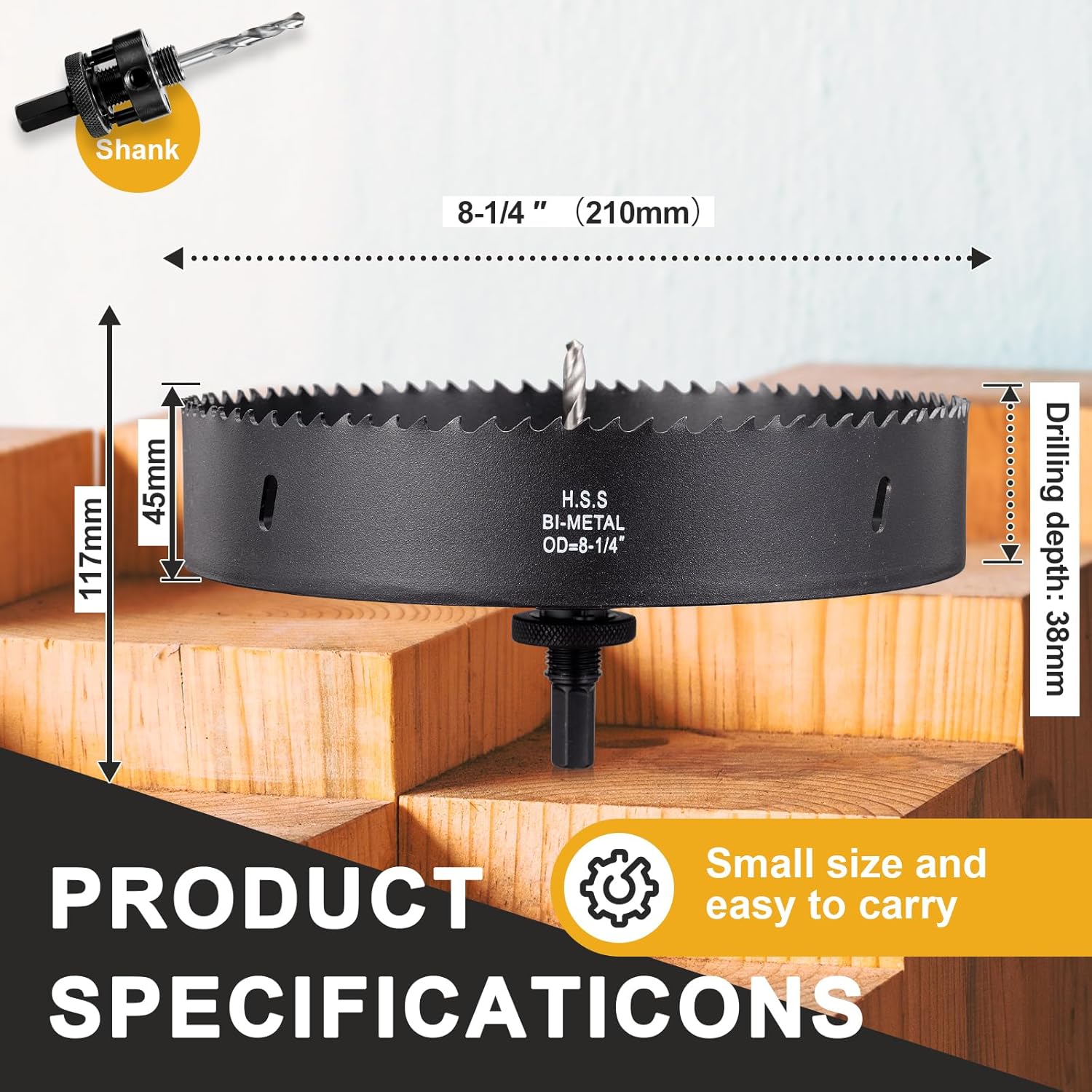 8 1/4 inch Hole Saw for Metal and Plywood, Bi-Metal Circular Wood Drill Bit Cutting 1.75” Deep with Hex Shank for Drywall, Fiberglass, Plasterboard, Acrylic and Sheet Steel - Image 2