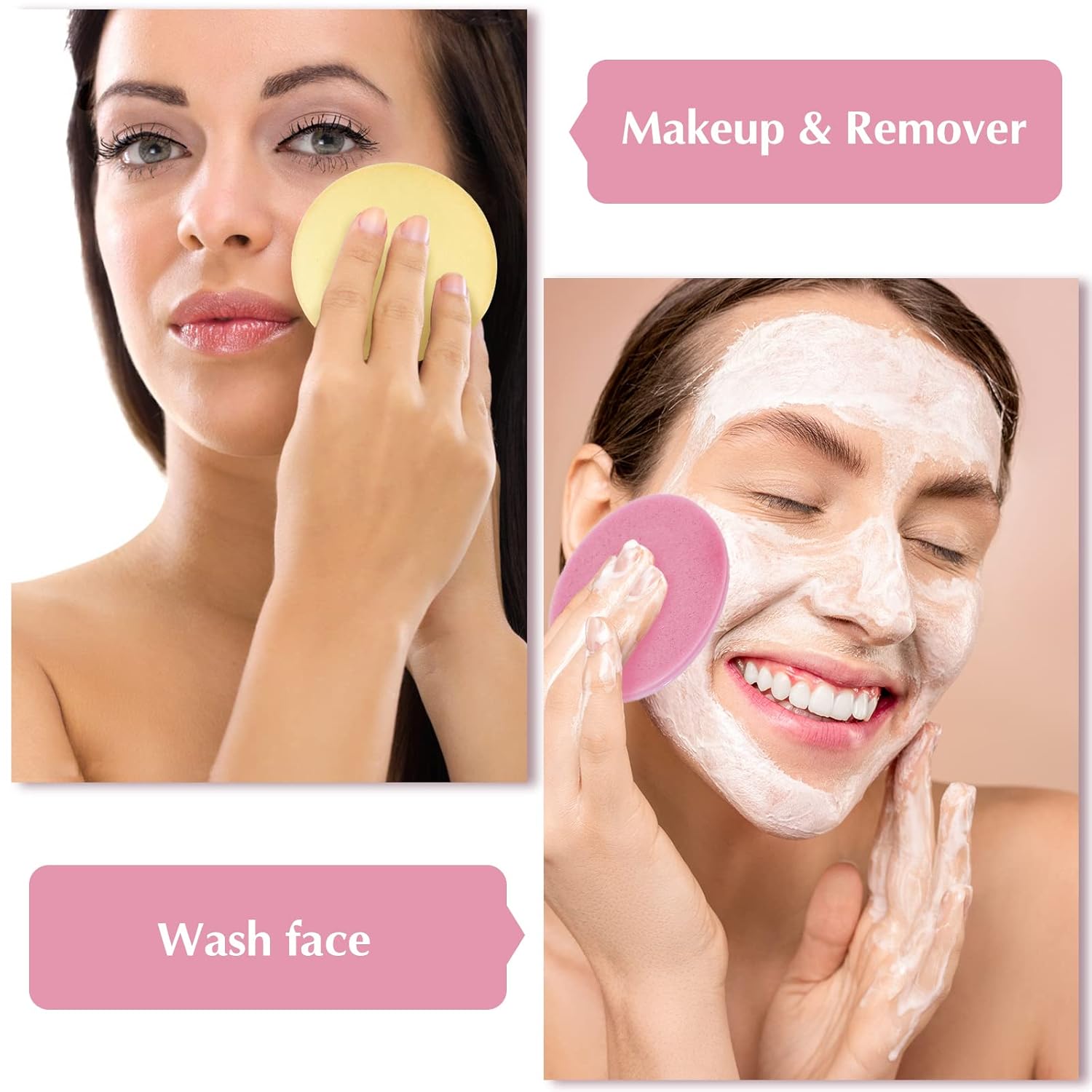 120 Pcs Facial Sponge Compressed,Face Cleansing Sponge Makeup Removal Sponge Pad,Exfoliating Wash Round Sponge for Women,Girls(Pink,Yellow) - Image 7