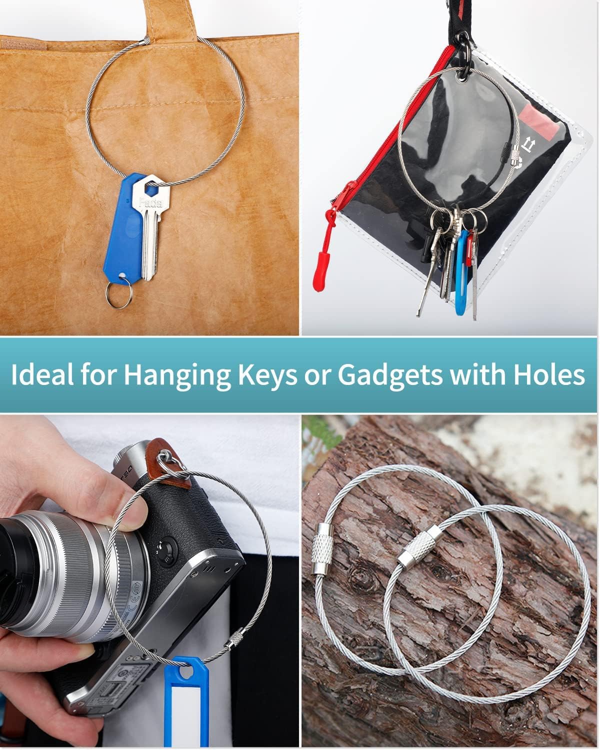 Pawfly 5 Inch/10 Inch Wire Keychain Cable Large Stainless Steel Key Ring Loop Holder, 20/50/100 Pack - Image 4