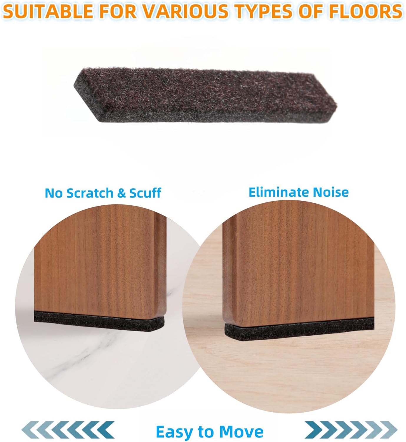Furnigear Felt Strips with Adhesive Backing for Furniture - Felt Furniture Pads for Hardwood Floors, Furniture Chair Feet Felt Pads, Furniture Floor Protector Sliders 30 Pcs 3 x 1/2" Rectangular Brown - Image 3