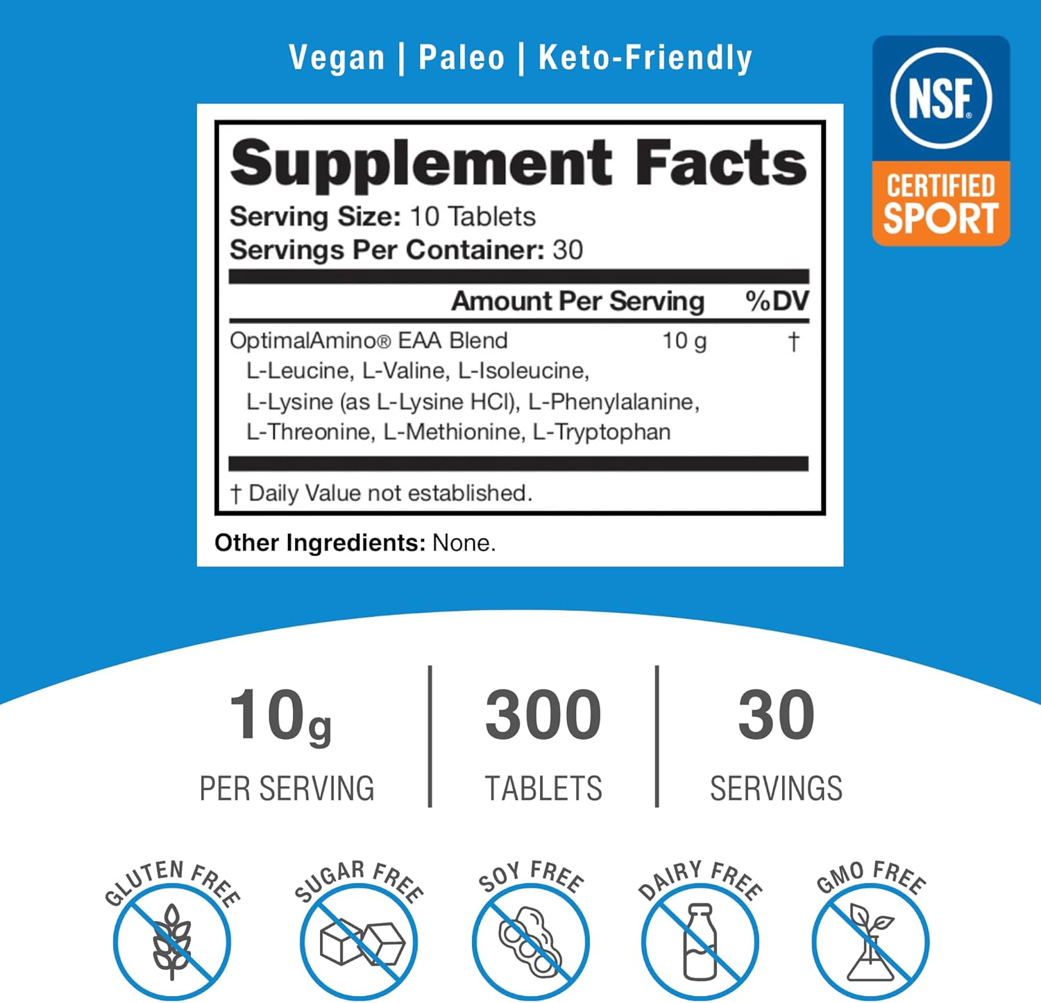 OptimalAmino Tablets (300 Count) | 99% Utilized Essential Amino Acids (EAA) Supplement, Increase Muscle Recovery, BCAA Protein Pre/Post Workout | NSF Certified for Sport® Certified - Image 2