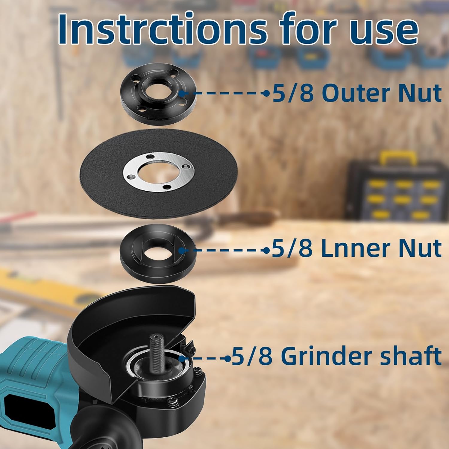 7PCS IALTMEI Angle Grinder Nut & Angle Grinder Wrench Set, Premium 5/8-11 Flange Metal Lock Nut, Compatible with Dewalt, Milwaukee, Makita1, Metabo, Bosch, Ryobi, Black Decker 4.5" 5" Grinder Parts - Image 3