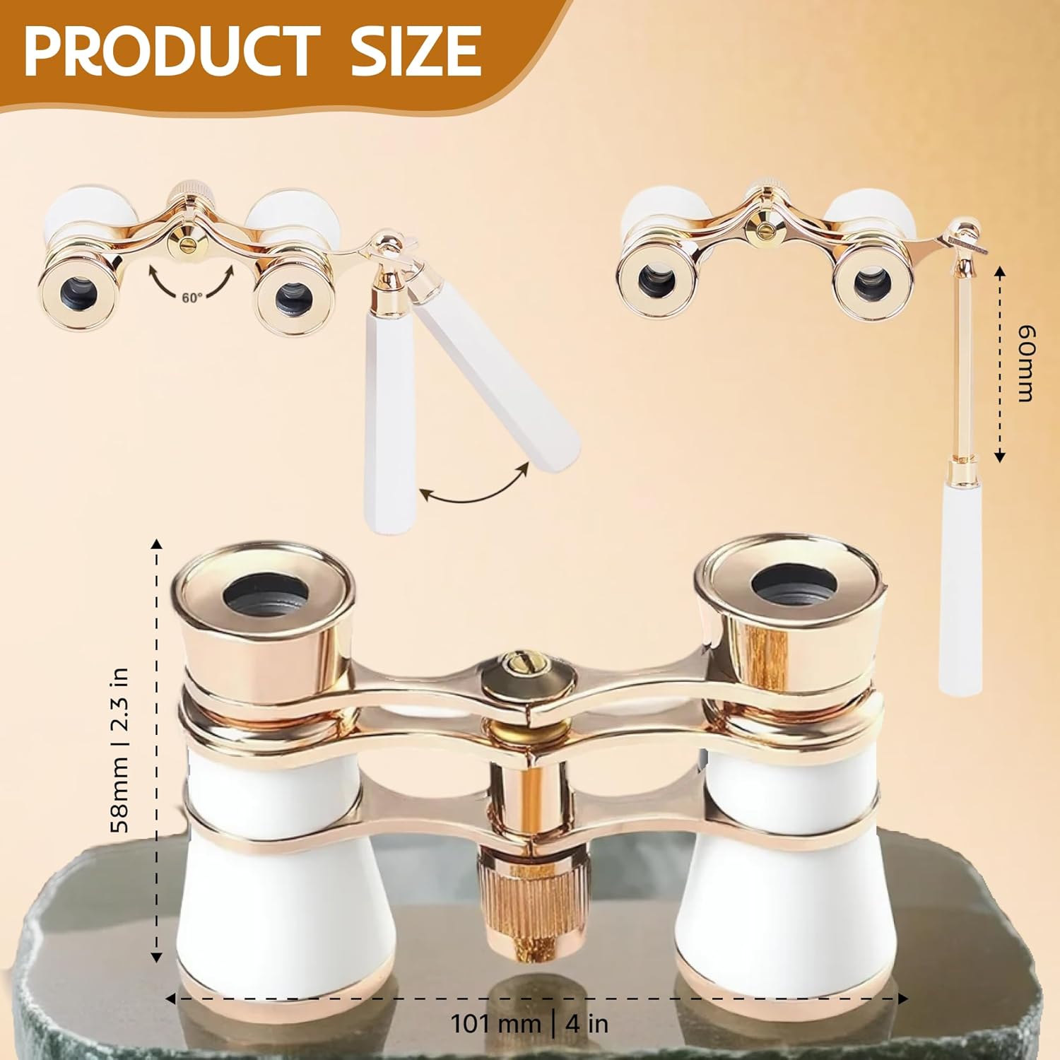 Opera Glasses Binoculars,3X25 Theater Binoculars with Foldable Handle for Adults Kids Women,Small Portable Opera Glasses for Theater and Concert Viewing (White with Handle) - Image 2