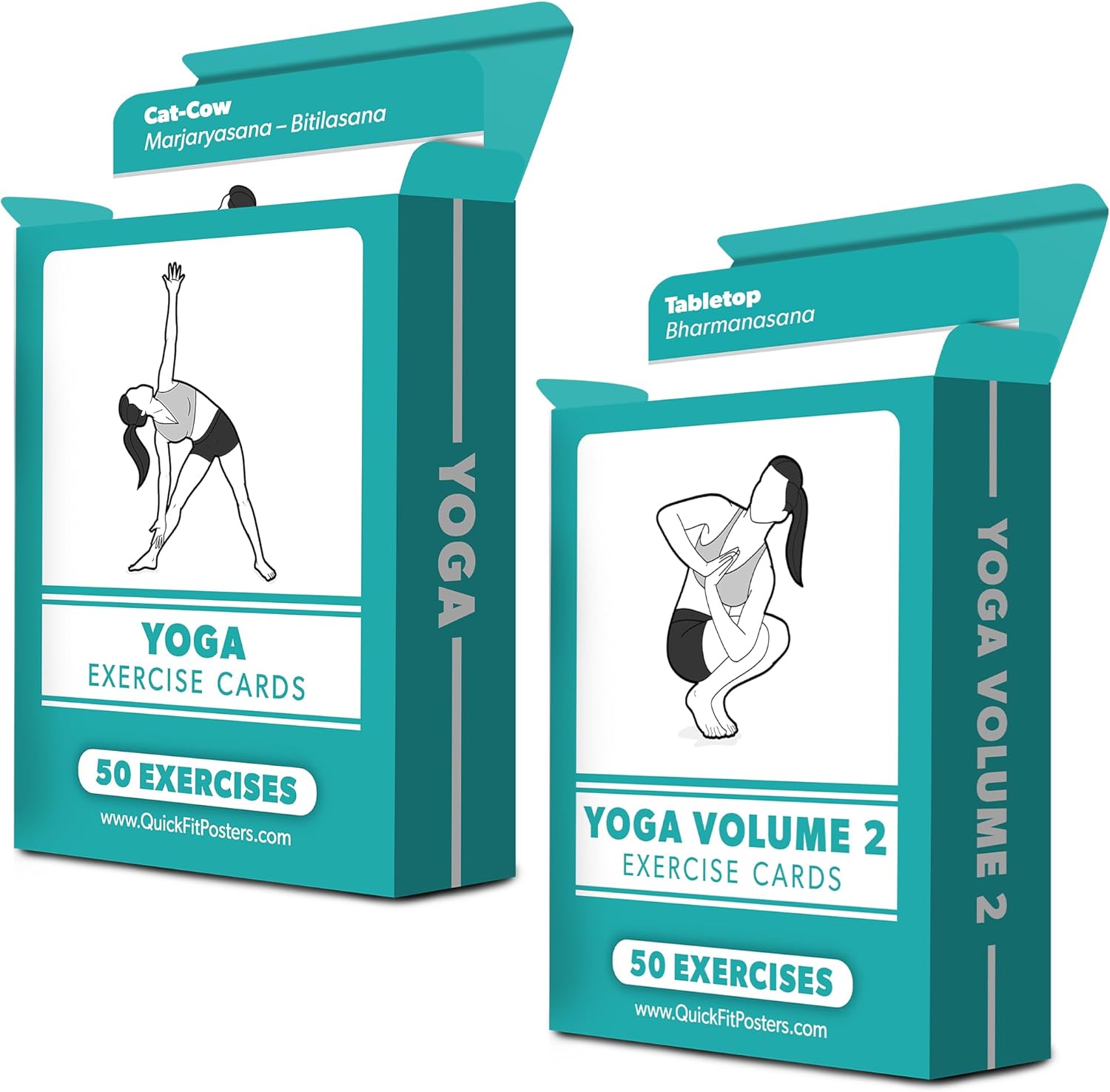 2 Pack Yoga Pose Exercise Cards Volume 1 & 2 - Yoga Positions and Workout Fitness Cards with Over 100 Poses - 2.5" x 3.5"