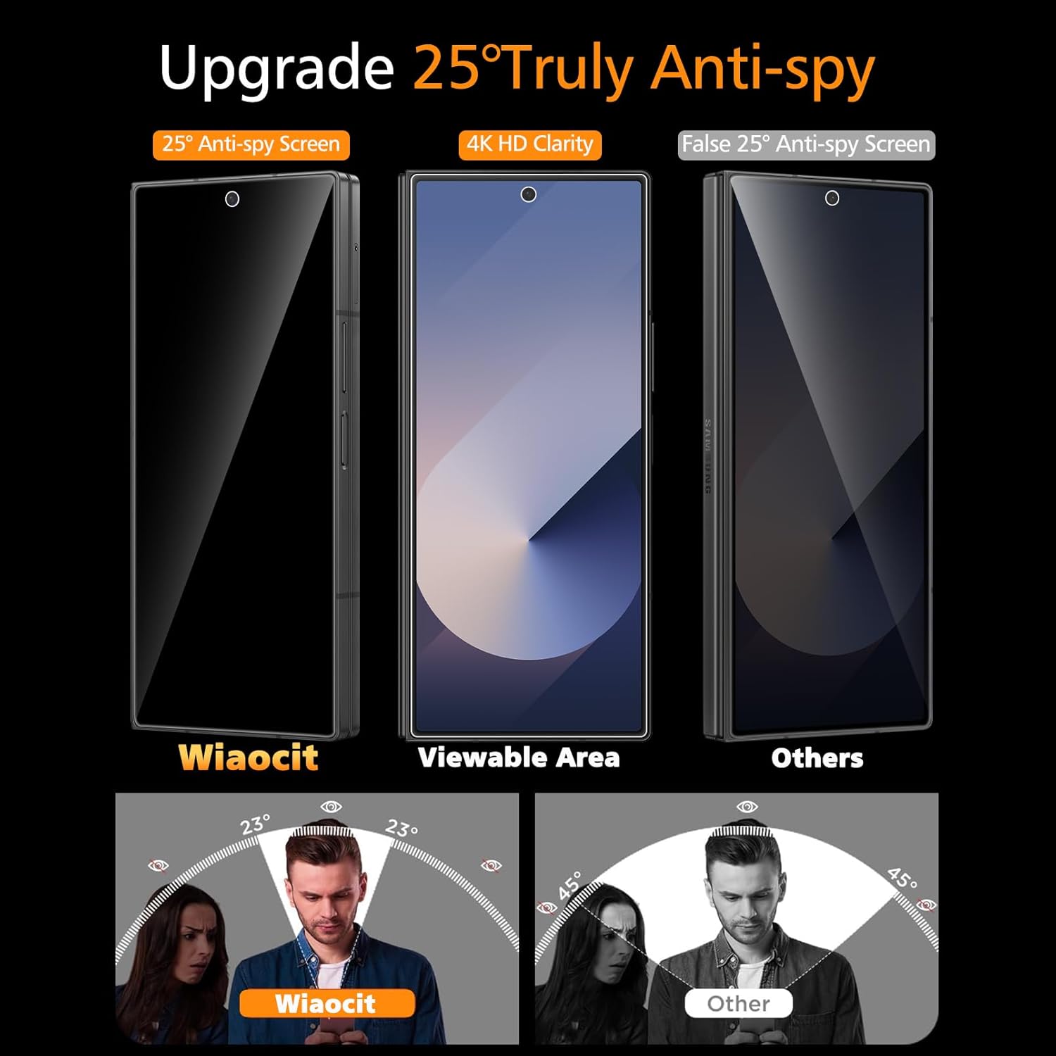 Wiaocit 3 Pack Privacy Screen Protector for Samsung Galaxy Z Fold 7/Z Fold 8 with 3 Pack Camera Lens Protector, 9H Hardness, Tempered Glass, Bubble Free, Case Friendly - Image 2