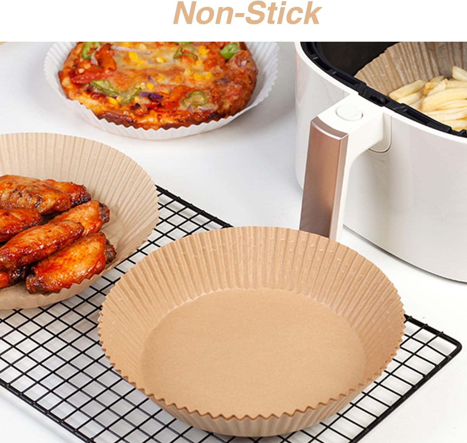 Ailun Air Fryer Paper Liners 6.5inch, 100PCS Non-Stick Parchment Paper,Oil Resistant,Disposable Food Grade Free of Bleach Paper Round for 2-5 QT Air Fryer Baking Roasting Microwave - Image 4
