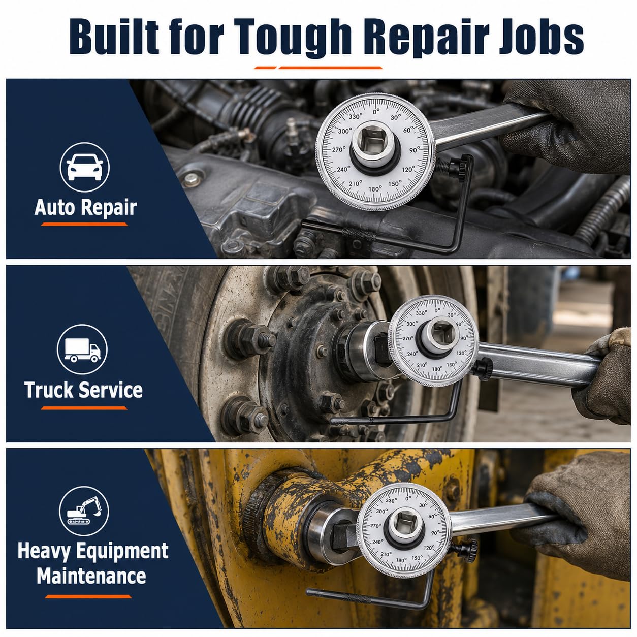 Torque Angle Gauge, 1/2" Drive Mechanical Torque Wrench Adapter with Zero Return & Dual Adjustable Arm, 360° Scale, Heavy Duty Tool for Auto, Trucks & Heavy Equipment Repair - Image 6