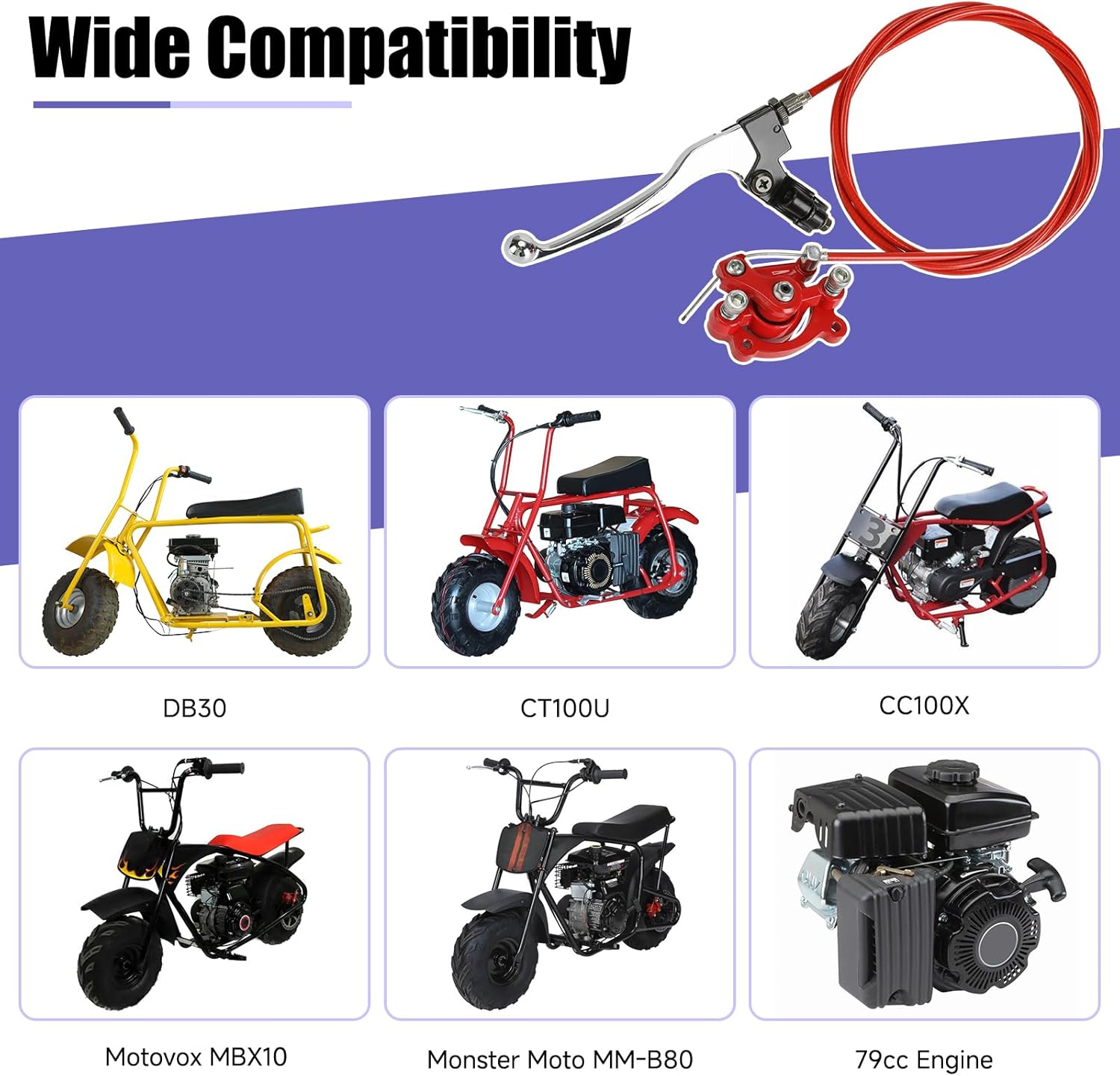 Mini Bike Brake Lever Kit + Mini Bike Brake Caliper Replacement for Coleman CT100U CC100X Baja DB30 Motovox MBX10 MBX11 MMB80 MMB105 79cc 97cc 100cc Powersports Parts 61" Brake Cable - Image 4