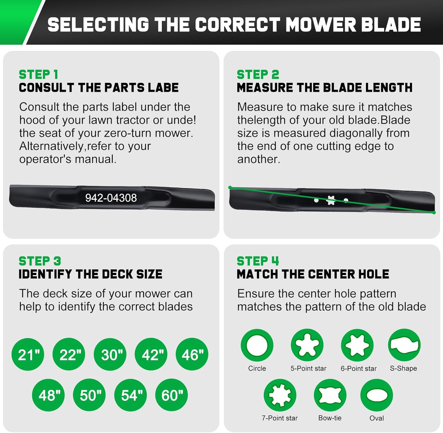 Grasscool 42 inch Mower Blades Replace Troy Bilt Cub Cadet 942-04308 for Bronco Pony Mustang XT1-42 ZT1-42 42'' Zero Turn Lawn Tractor with 6 Star Hole 942-04308A 942-04312 High Lift - Image 2