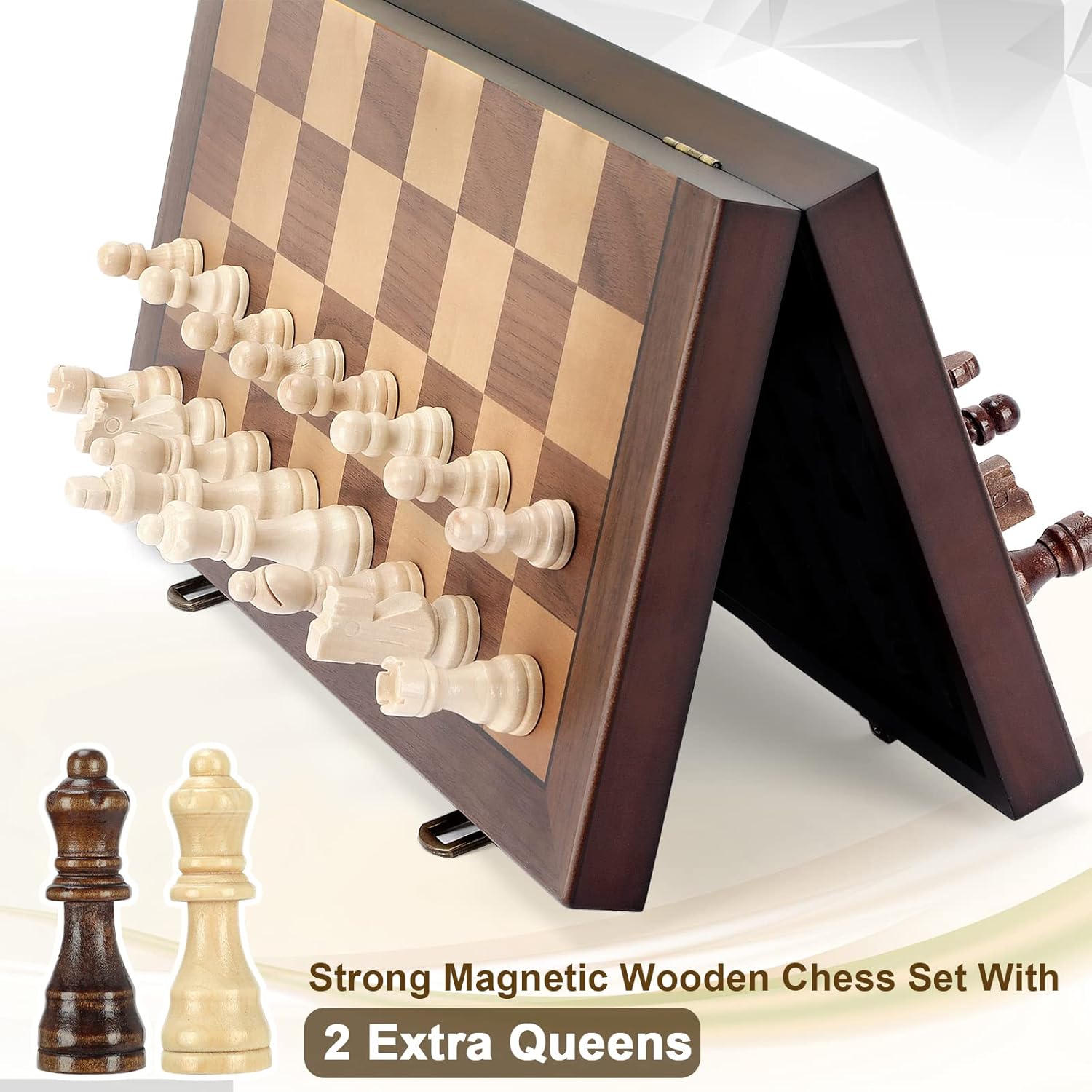 Magnetic Wooden Chess Set for Adults Kids 17'' Chess Board with Handmade Pieces, Folding Portable Travel Unique Chess Sets Game for Tournament Professional Beginner - Image 7