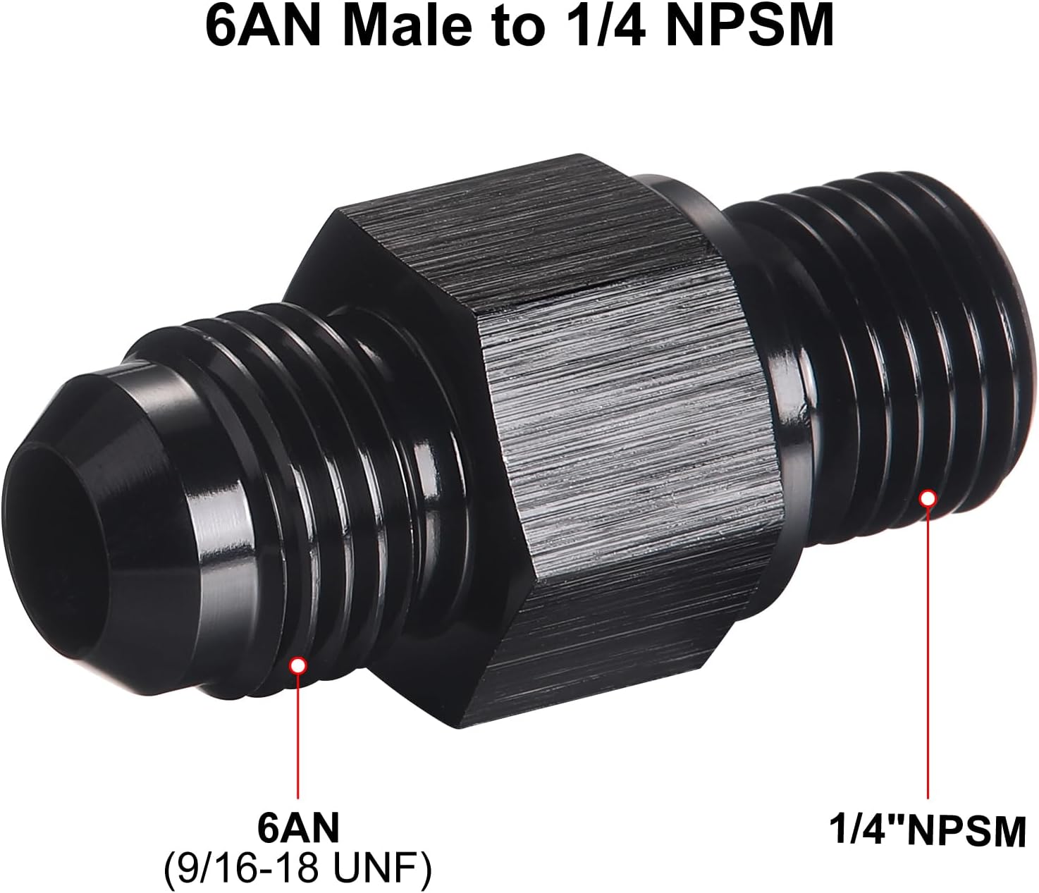 6AN Male Flare to 1/4 NPSM Transmission Cooler Adapter Fitting Aluminum Black Fits TH350 TH400 4L60E 700R4 200-4R TR6060 AOD 4R100 4R70W C5, Pack of 2 - Image 2