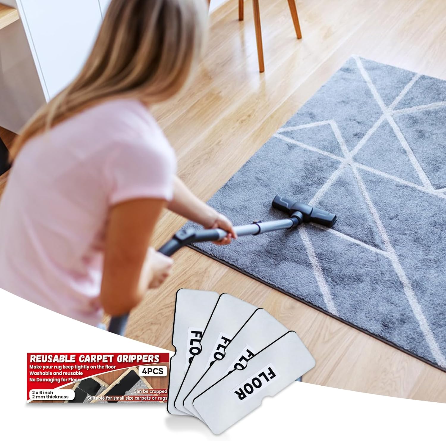 Rug Non Slip Grippers, Reusable Rug Tape, No Damaging for Hardwood Floors and Tiles, Carpet Grippers Stickers Pads for Area Rugs Corners Flat, 4Pcs - Image 7
