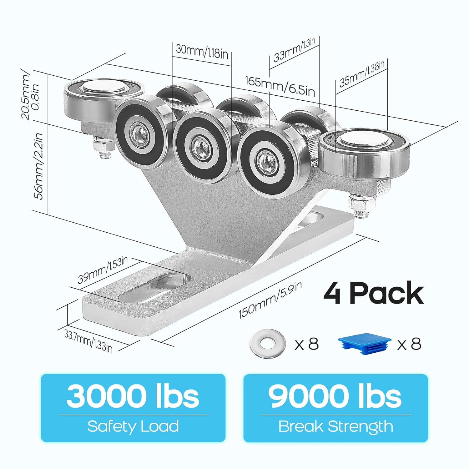 6+2 Wheel Unistrut Trolley - Anti-Lock & Anti-Fall, Electric Hoist Trolley, Unistrut Rollers, for All 1-5/8" Wide or Taller Strut Channel, for Garage/Workshop Hoist Silent Systems (4pack) - Image 4