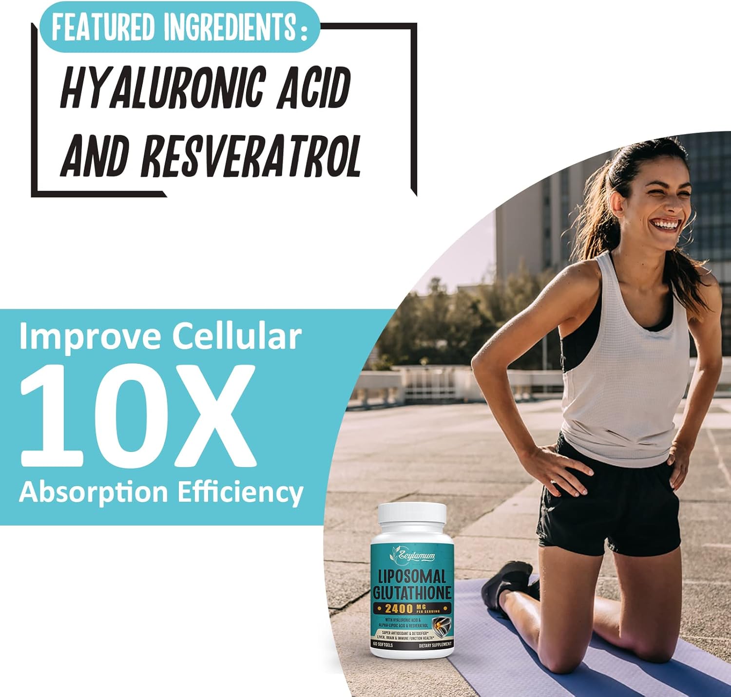 Zeylamum 2400 MG Liposomal Glutathione Softgels, Max Absorption, Active Form L-Glutathione Reduced (GSH), with Hyaluronic Acid, Resveratrol, Master Antioxidants for Brain, Immune System, 60 Softgels - Image 4