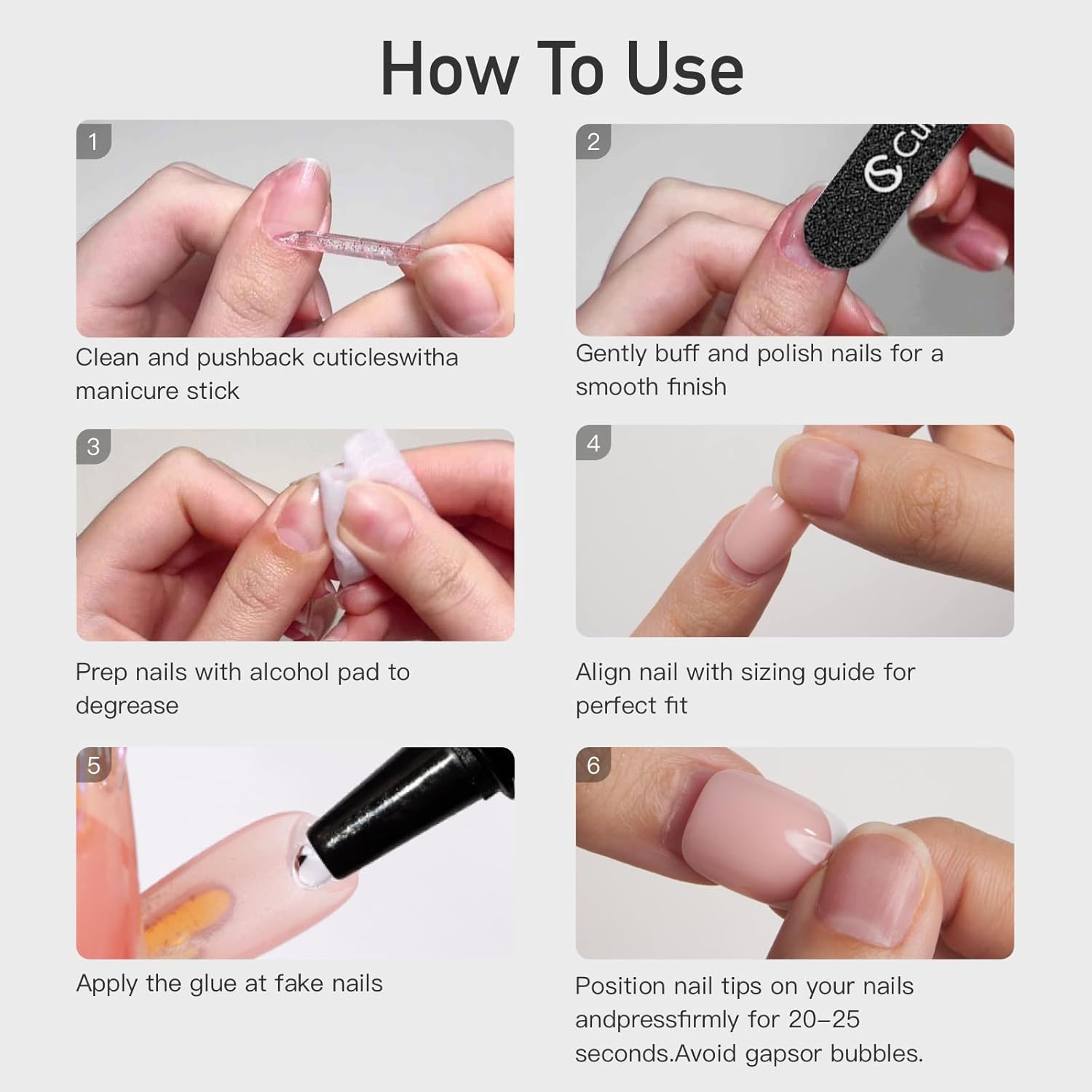 Curvlife Tip Press on Nails Acrylic Fake Nails with Design Full Cover False Nails for Women Reusable Nail Kit with Nail Glue Adhesive Tabs Nail File (Pink marble, Medium) - Image 4