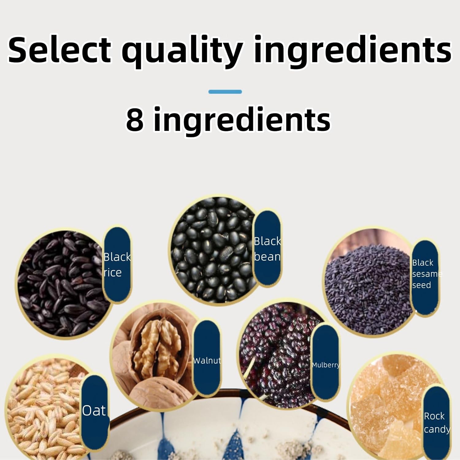 Black Sesame Walnut Black Bean Powder,Grain Congee,Chinese Yam Black Sesame Soup,Instant Soup,Breakfast Congee,17.6 Oz (500g) (17.6oz, No Sugar) - Image 2