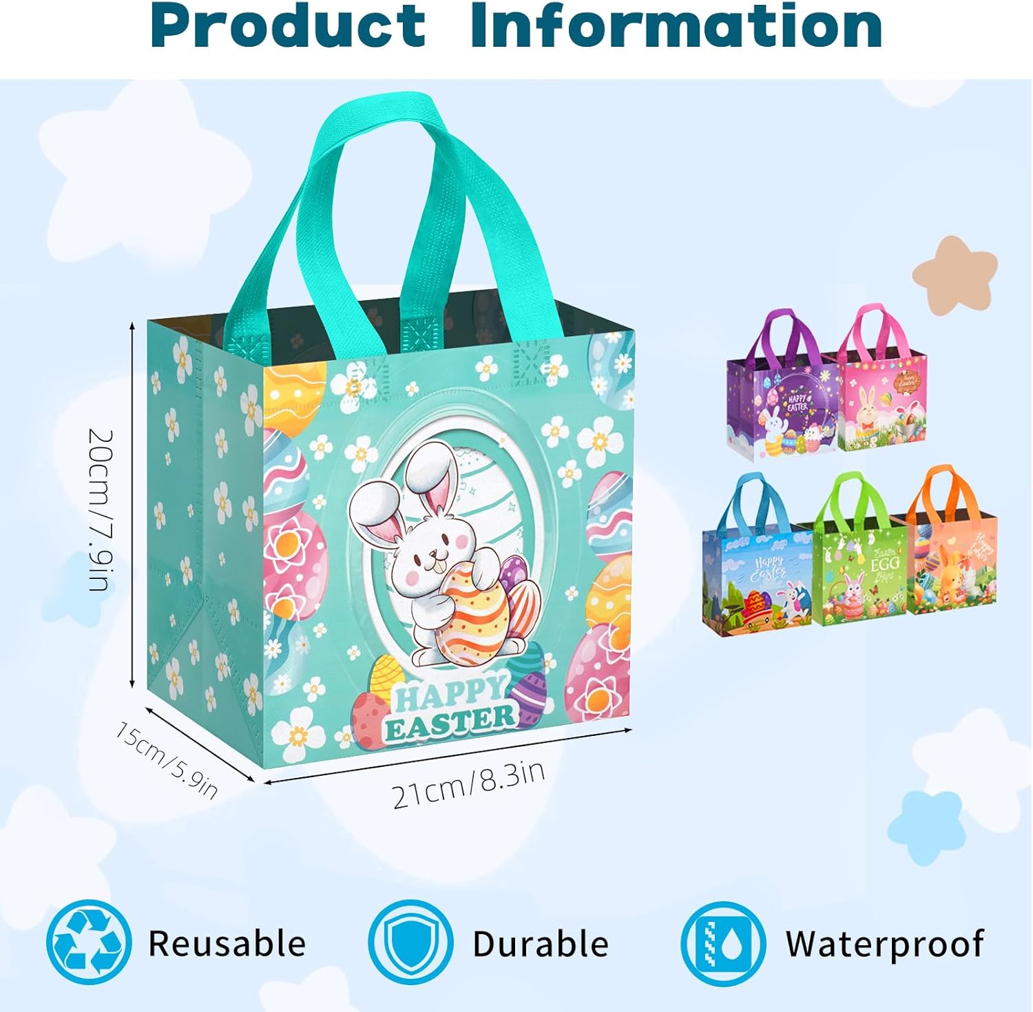Bwhrmt Easter Basket Stuffers,Egg Hunt Bags Bunny Carrot Chick Gift Bags with Handles,Party Supplies,Happy Small Easter Baskets Container,8.27x7.9x5.9inch 6-Piece. Easter Basket Ideas Gifts for teens - Image 2