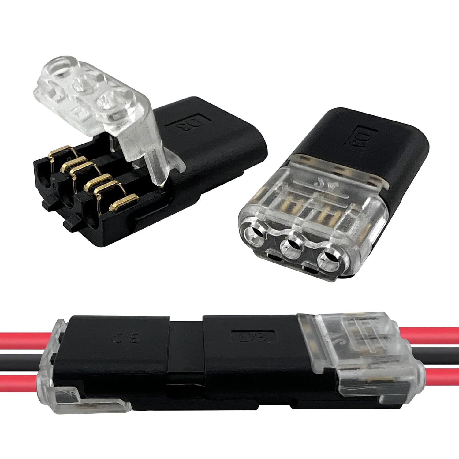 30PCS 3-Pin Wire Plug-in Connector with Locking Buckle, No-Stripping Quick Splice Clips for 22-18 AWG LED Strip Light & Electrical Cable, Tool-Free Fast Secure Connection