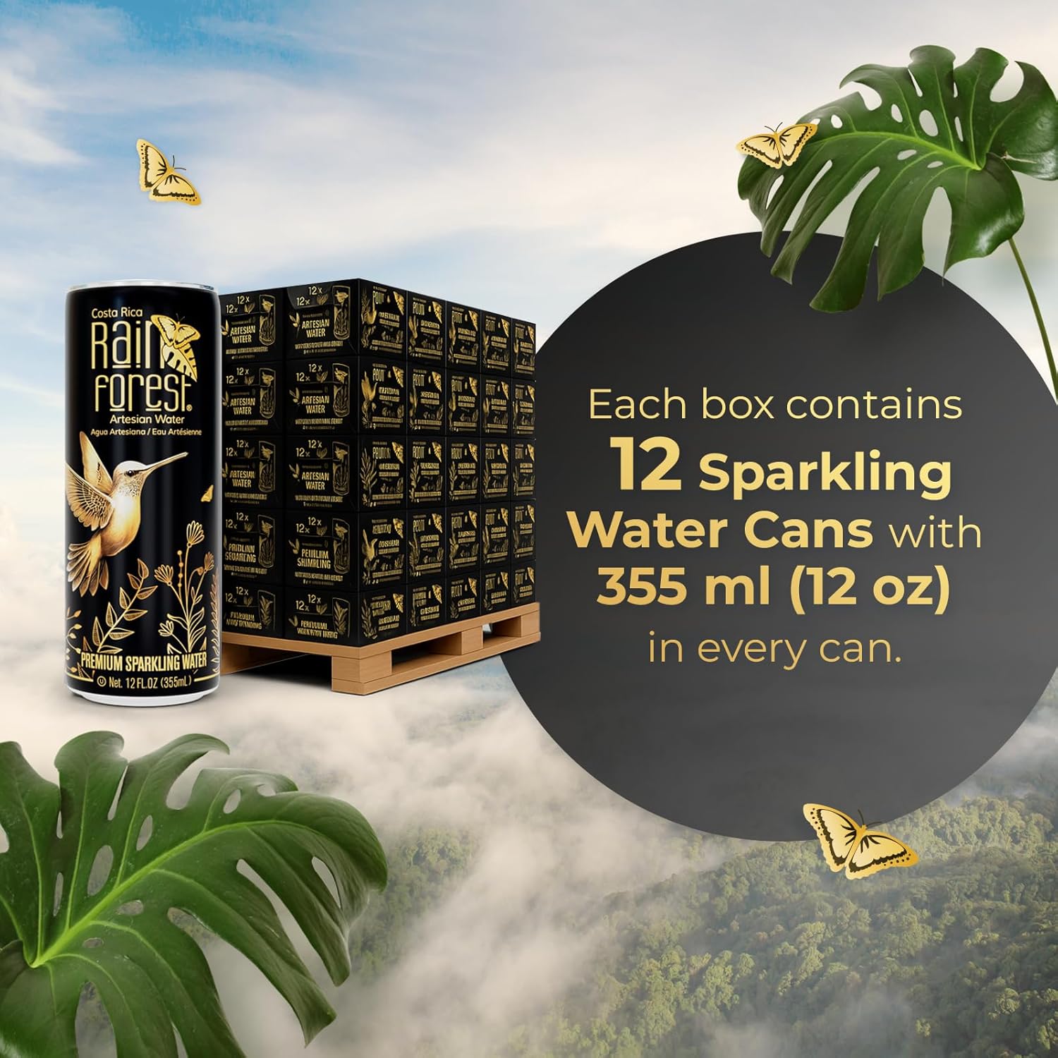 Rainforest Sparkling Water Cans | 12 Pack – 355 ml Each | Crisp Carbonated Water for Pure Refreshment | Naturally Sourced Drinking Water in Eco-Friendly Packaging - Image 2