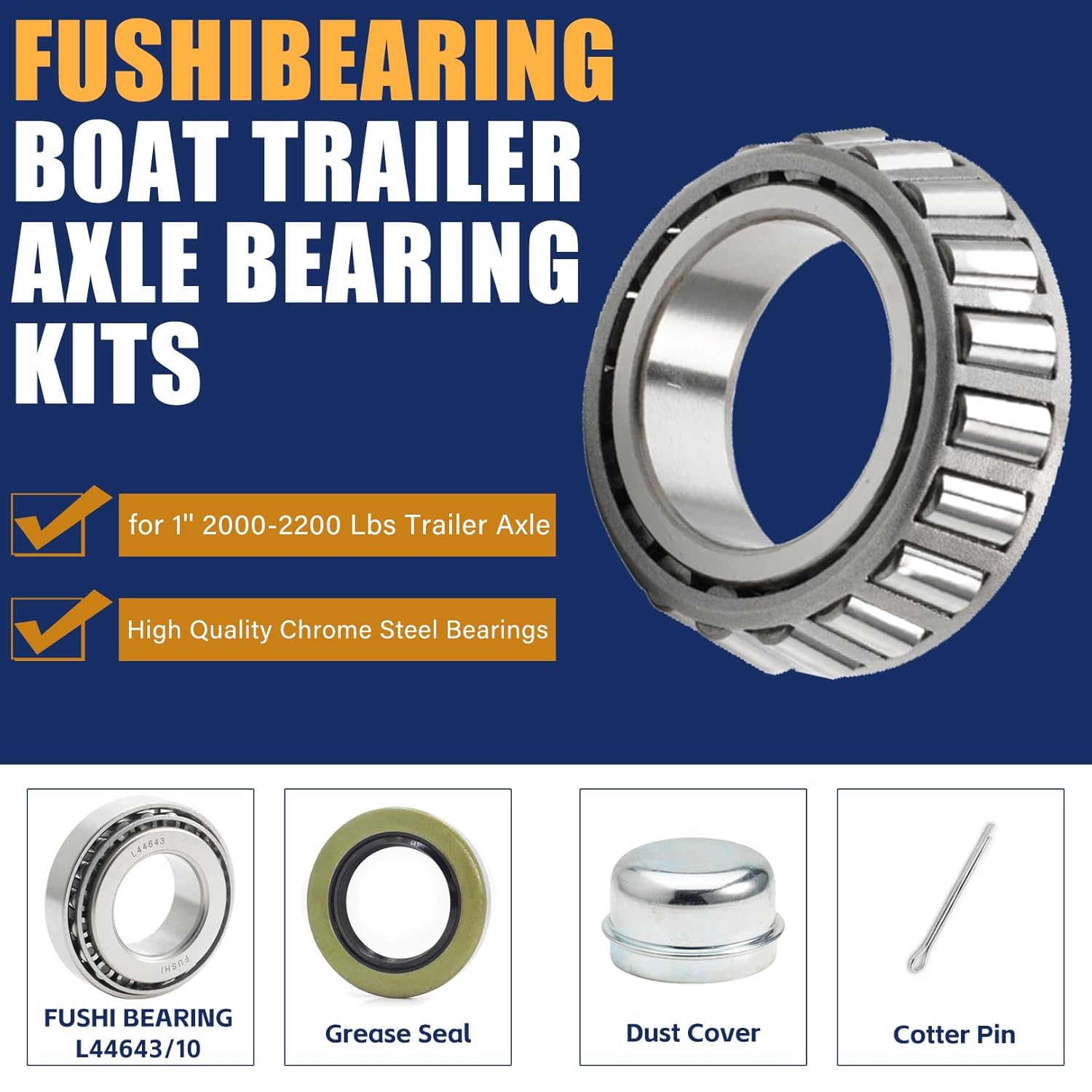 2 Set Fits for 1'' Axles Trailer Wheel Hub Bearings Kit, L44643/L44610,1.000" ID, 1.980" OD, 0.580" Width,12192TB Seal OD 1.980'',Dust Cover and Cotter Pin. - Image 4