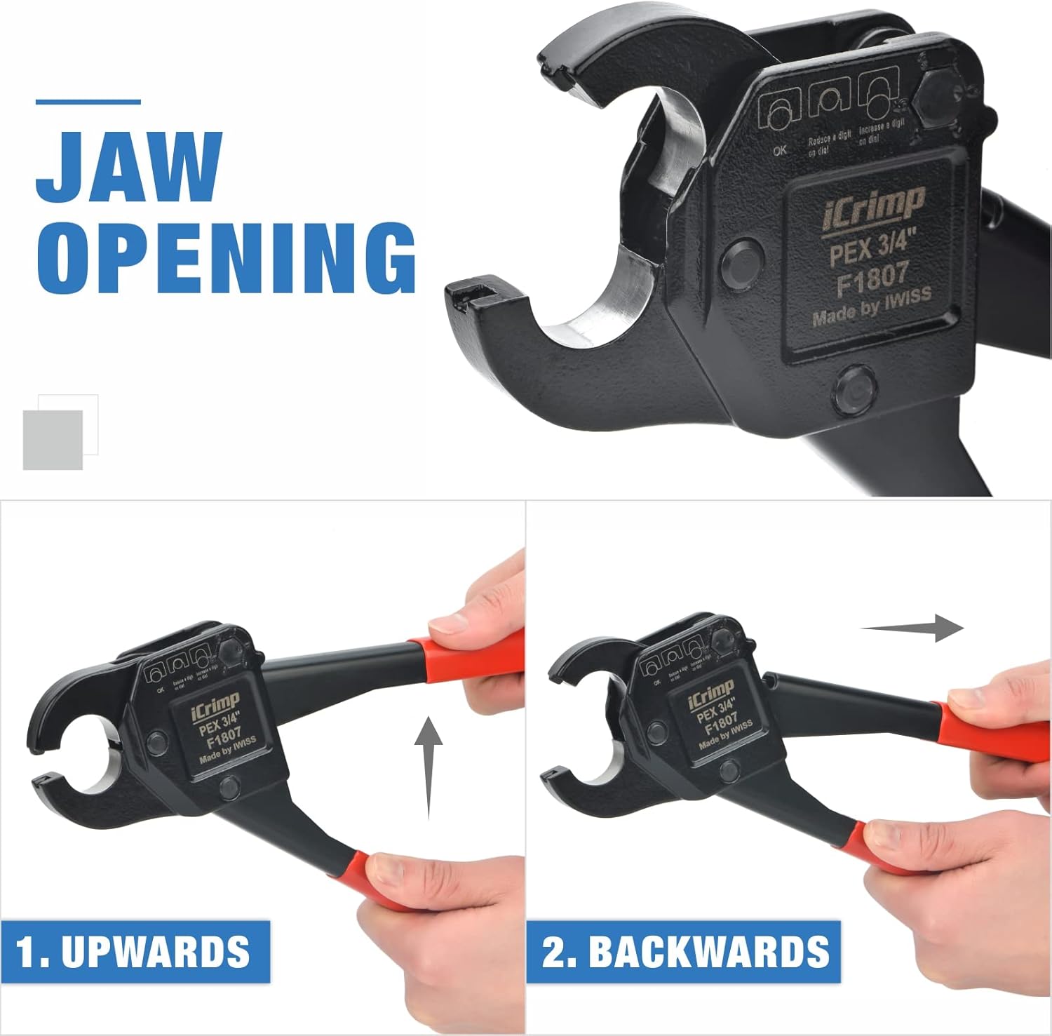 iCrimp IWS-1807CN PEX Crimping Tool Kit with PEX Crimpers, PEX Tubing Cutter, Copper Ring Removal Tool for 1/2’’ & 3/4’’ Copper Crimp Rings, Meets ASTM F1807 Standard - Image 7