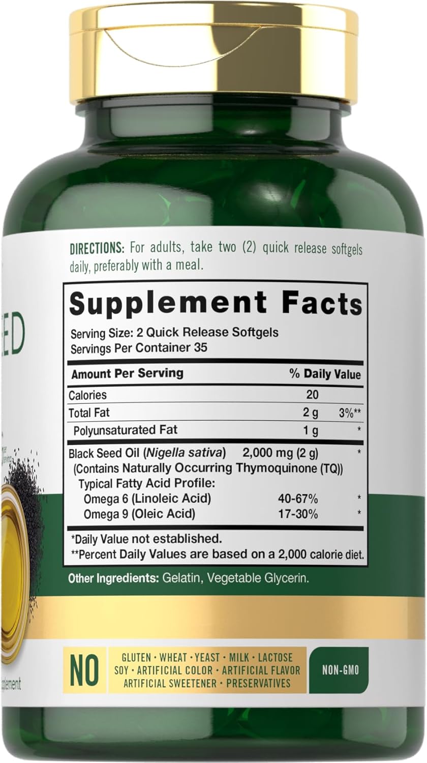 Carlyle Black Seed Oil Softgel Capsules | 2000mg | 70 Pills | for Women & Men | Non-GMO, Gluten Free Herbal Supplement - Image 2