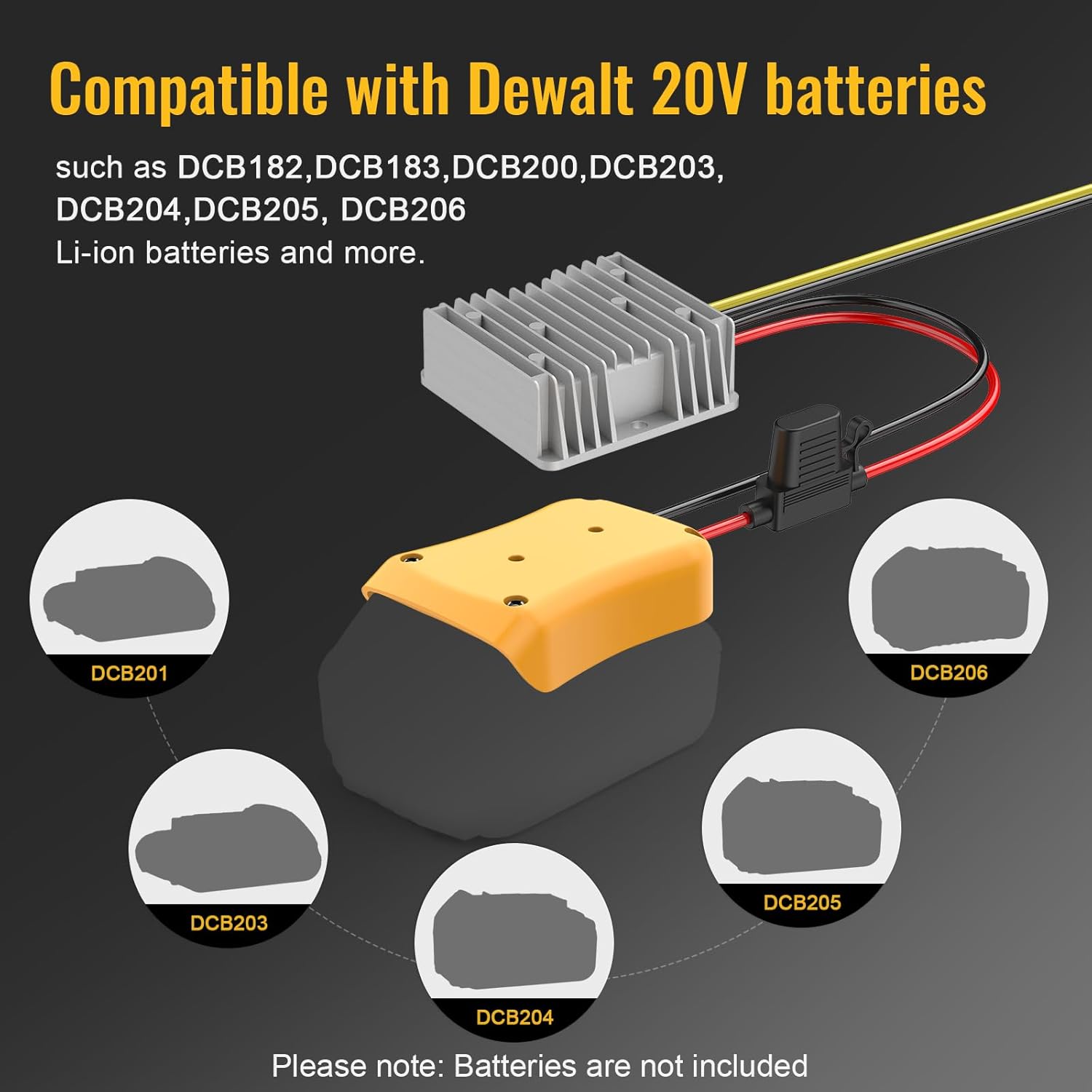 Azocek 20V to 12V Step Down Converter Compatible with DeWalt 20V Battery, 20A 240W DC 12V Buck Converter Adapter for Power Wheel, with 30A Fuse & Wiring Terminal - Image 4