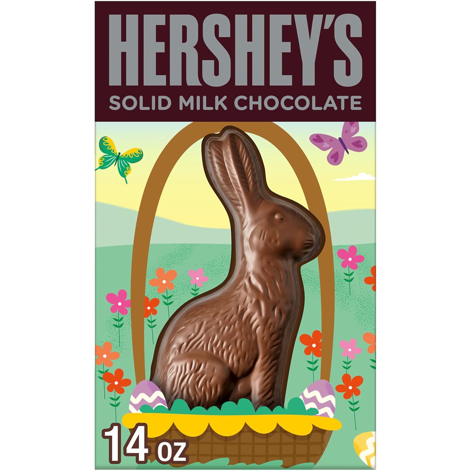 HERSHEY'S Solid Milk Chocolate Bunny, Easter Candy Gift Box, 14 oz