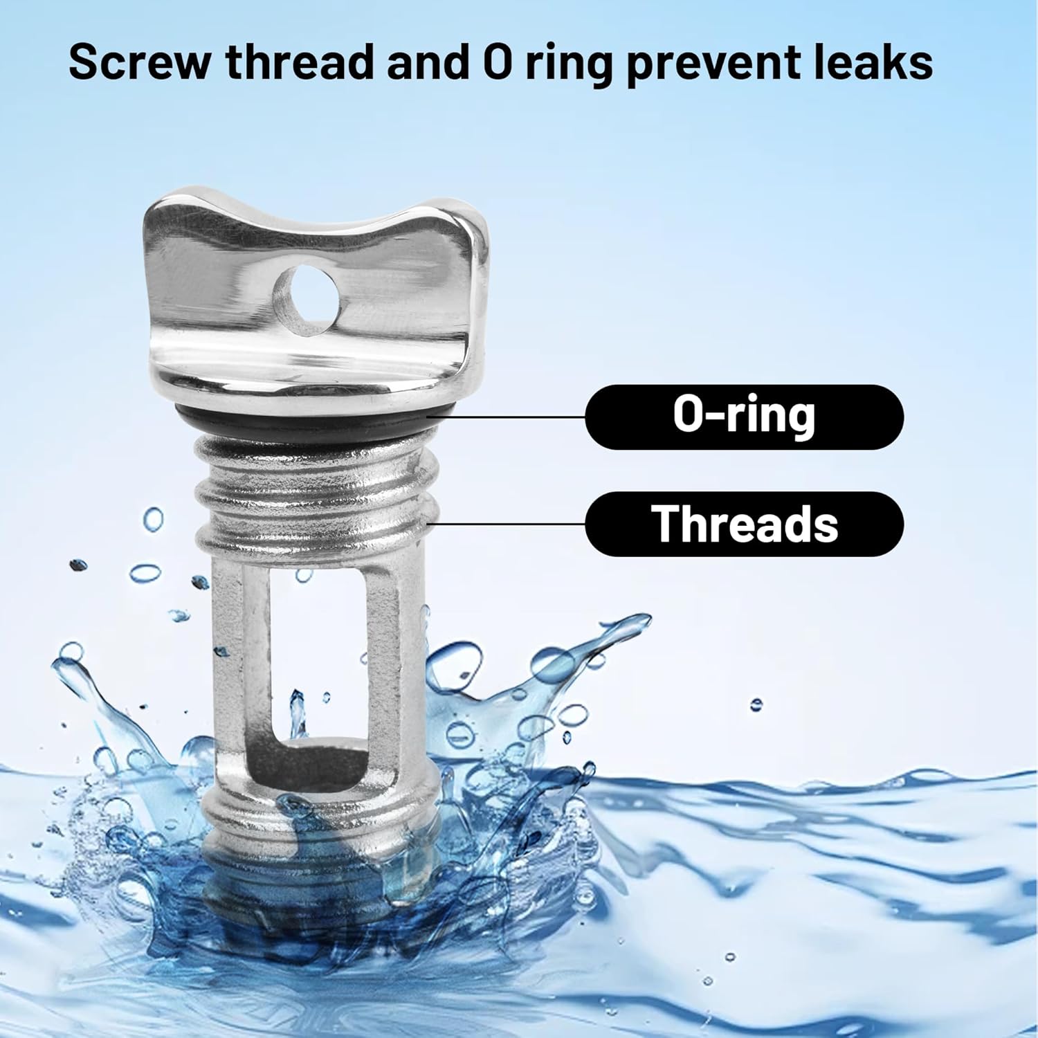 Marine Drain Plug Kit, Stainless Steel Boat Drain Plug, Oval Garboard Transom Boat Plug with Waterproof Seal Ring Fits 1 Inch Hole - Image 6