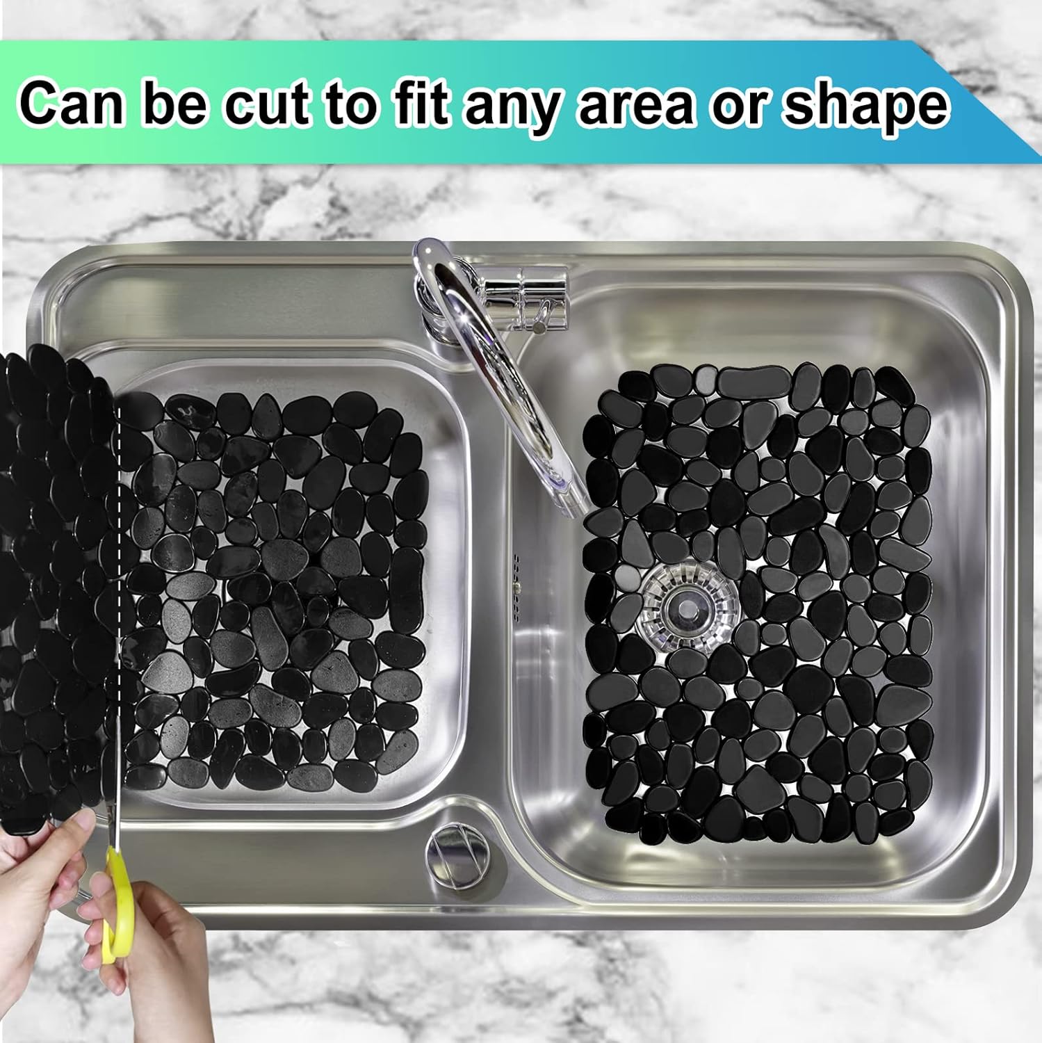 2 Pack Kitchen Sink Mat Pebble Sink Mats for Stainless Steel Sink, PVC Eco-friendly Sink Protector for Bottom of Kitchen Sink, Porcelain, Dishes and Glassware, Fast Draining, 15.8 x 11.8 In (Black) - Image 5