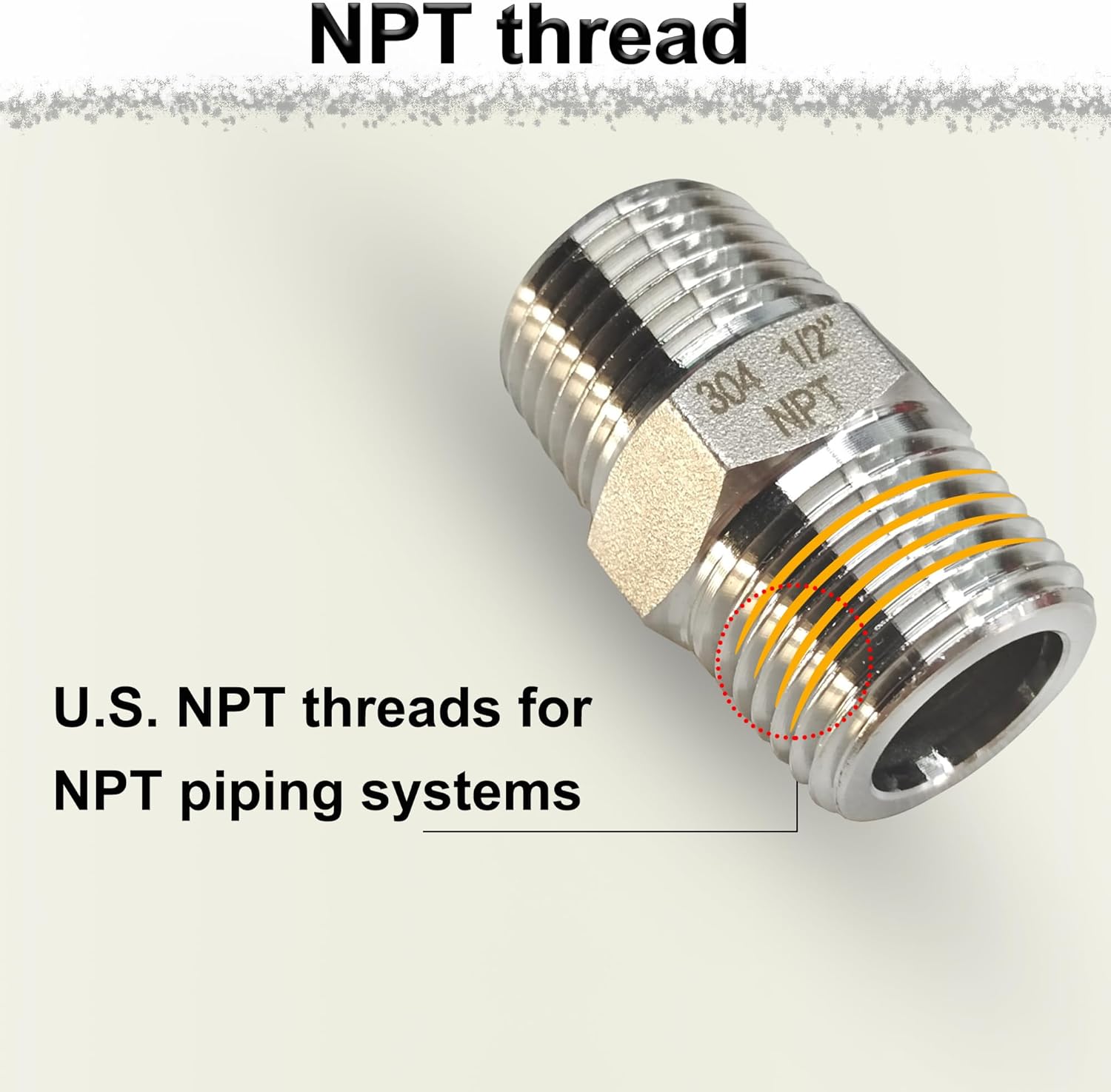 3/8" NPT Male Hex Nipple Pipe Fittings, 304 Stainless Steel 3/8 inch Threaded Pipe Adapter Fittings Equal Nipples Connectors, 4pcs Male Straight Connector Pipe Fitting - Image 2