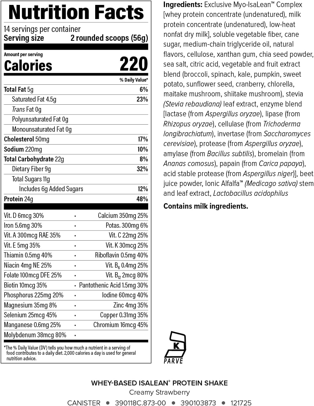IsaLean Protein Shake - Complete Nutrition for Maintaining Healthy Weight & Lean Muscle Growth Enhanced with MCT Oil - 24 Vitamins & Minerals - 27.7 oz - 14 Meal Canister - Creamy Strawberry - Image 2