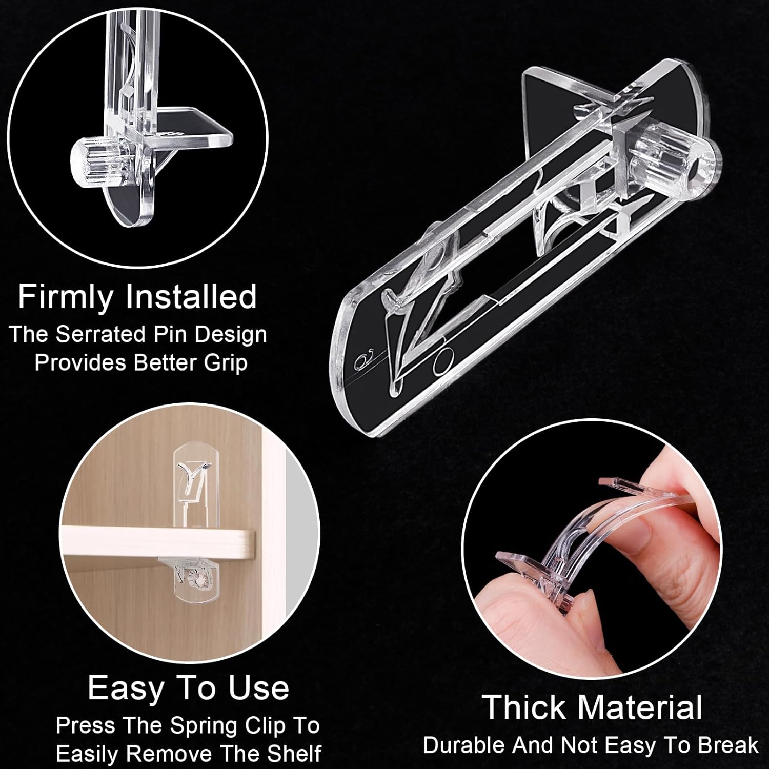30PCS Clear Plastic Shelf Support Pegs for 3/4" Thick Wood Shelving, 5mm Peg Cabinet Shelf Clips with Self-Locking Design, Secure Kitchen Cabinet Shelf Pegs for Bookshelves and Storage Organizers - Image 4