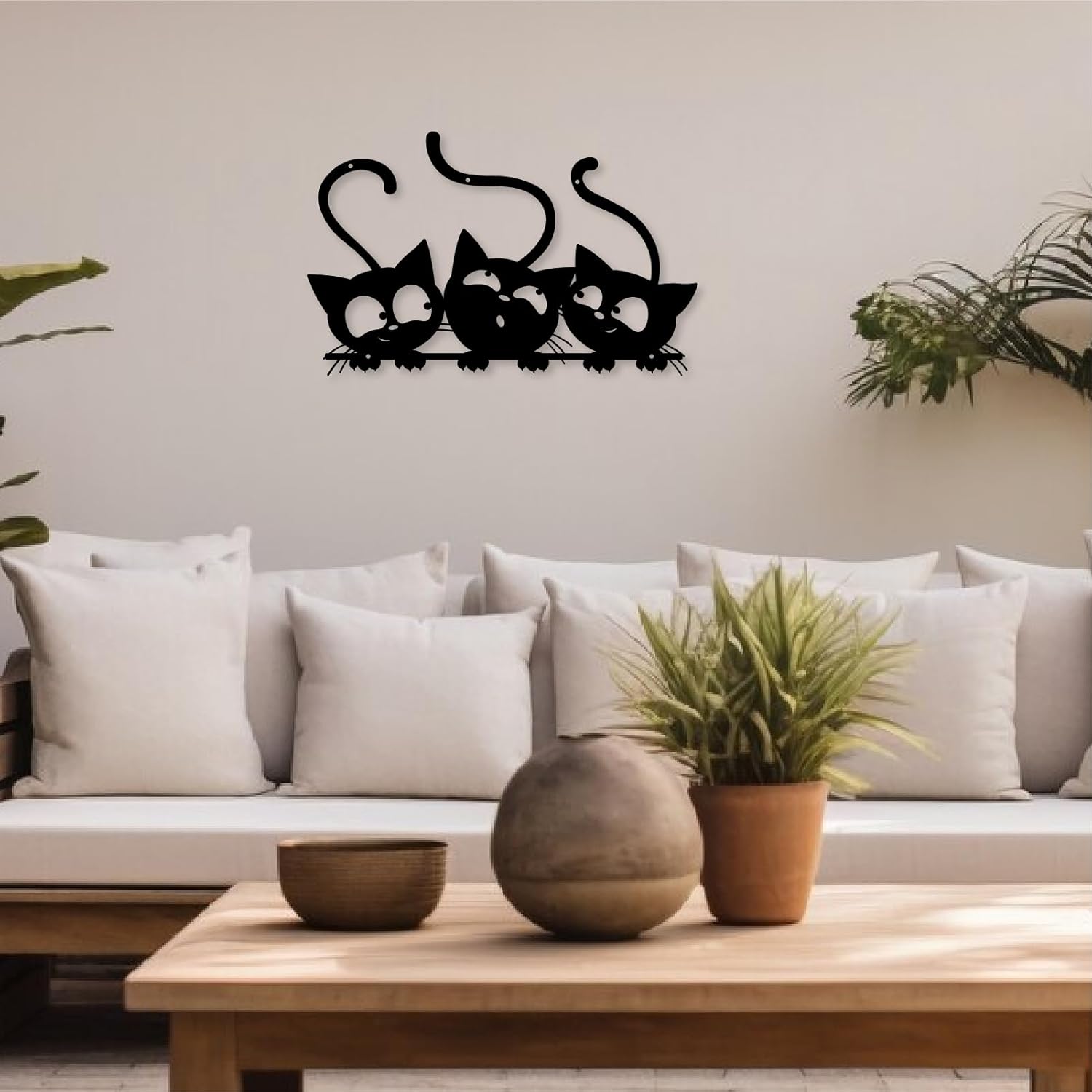 Monlyey Three Black Cat Wall Art, Metal Cat Wall Decor, Black Cat Wall Sculpture For Cats Lover, Minimalist Room Living Room Patio Wall DéCor (Length:12 Inches) - Image 6