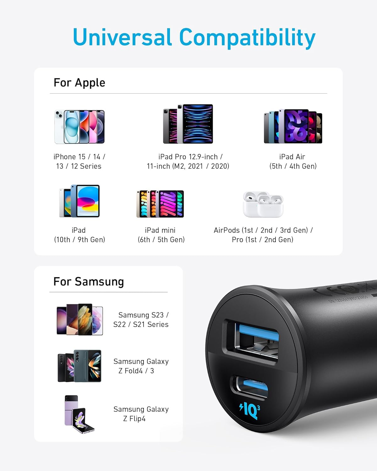 Anker USB-C Car Charger, 2-Pack 30W 2-Port Type-C Car Adapter, Cigarette Lighter Adapter with Power IQ 3.0,for iPhone 17/16/15/14/13 Series,Samsung Galaxy S25/S24/S23/S22/S21 Series,iPad Pro,AirPods - Image 5